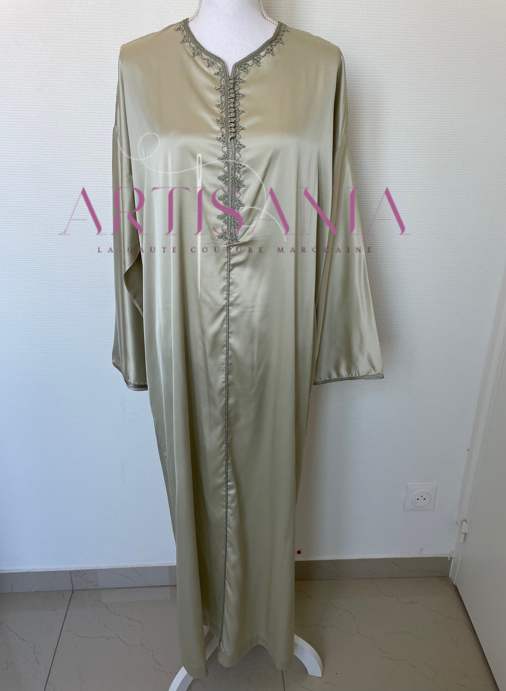 Jellaba marocaine deux pièces en tissu Kamkha – Modèle Tiana