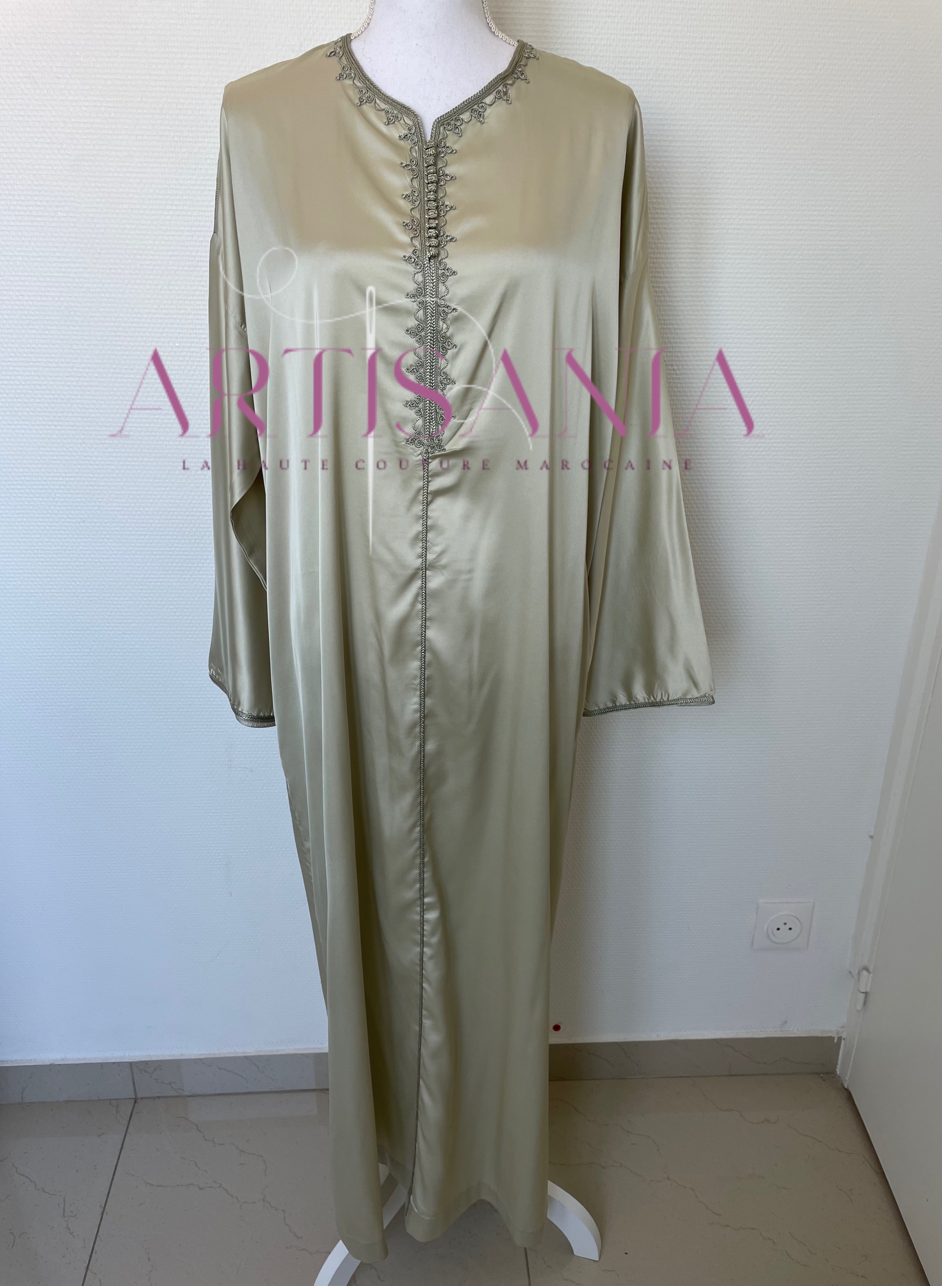 Jellaba marocaine deux pièces en tissu Kamkha – Modèle Tiana