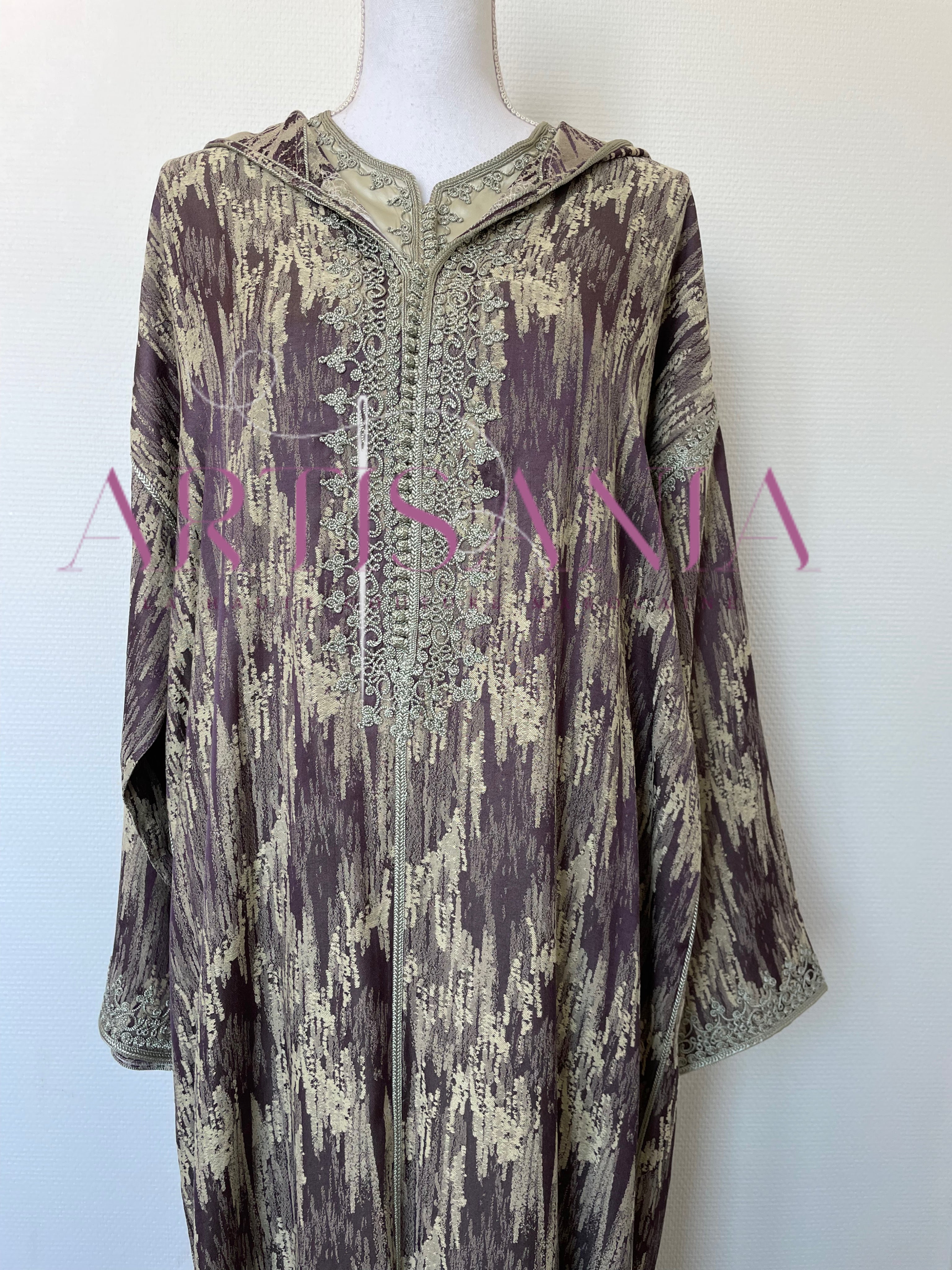 Jellaba marocaine deux pièces en tissu Kamkha – Modèle Tiana