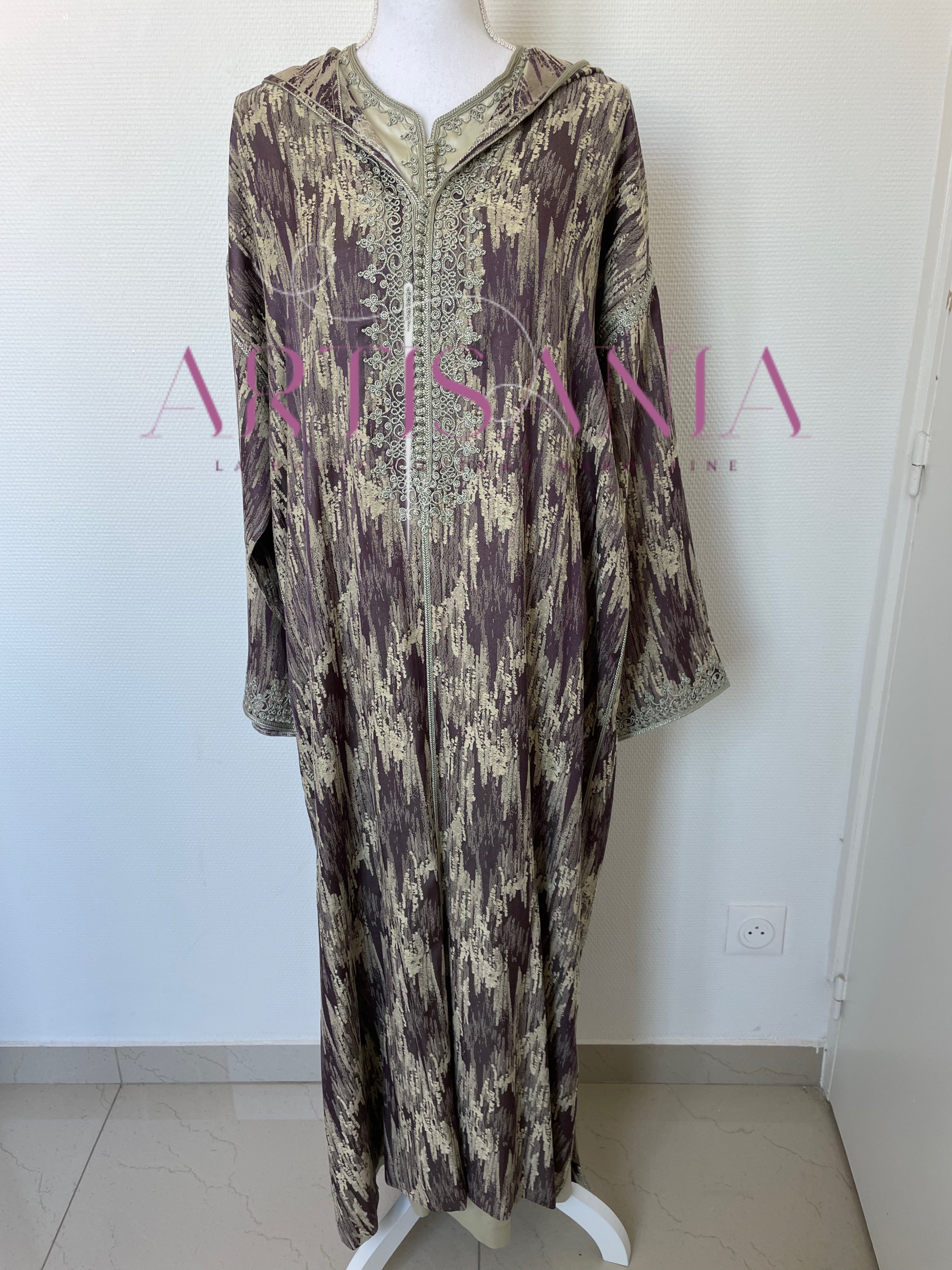 Jellaba marocaine deux pièces en tissu Kamkha – Modèle Tiana