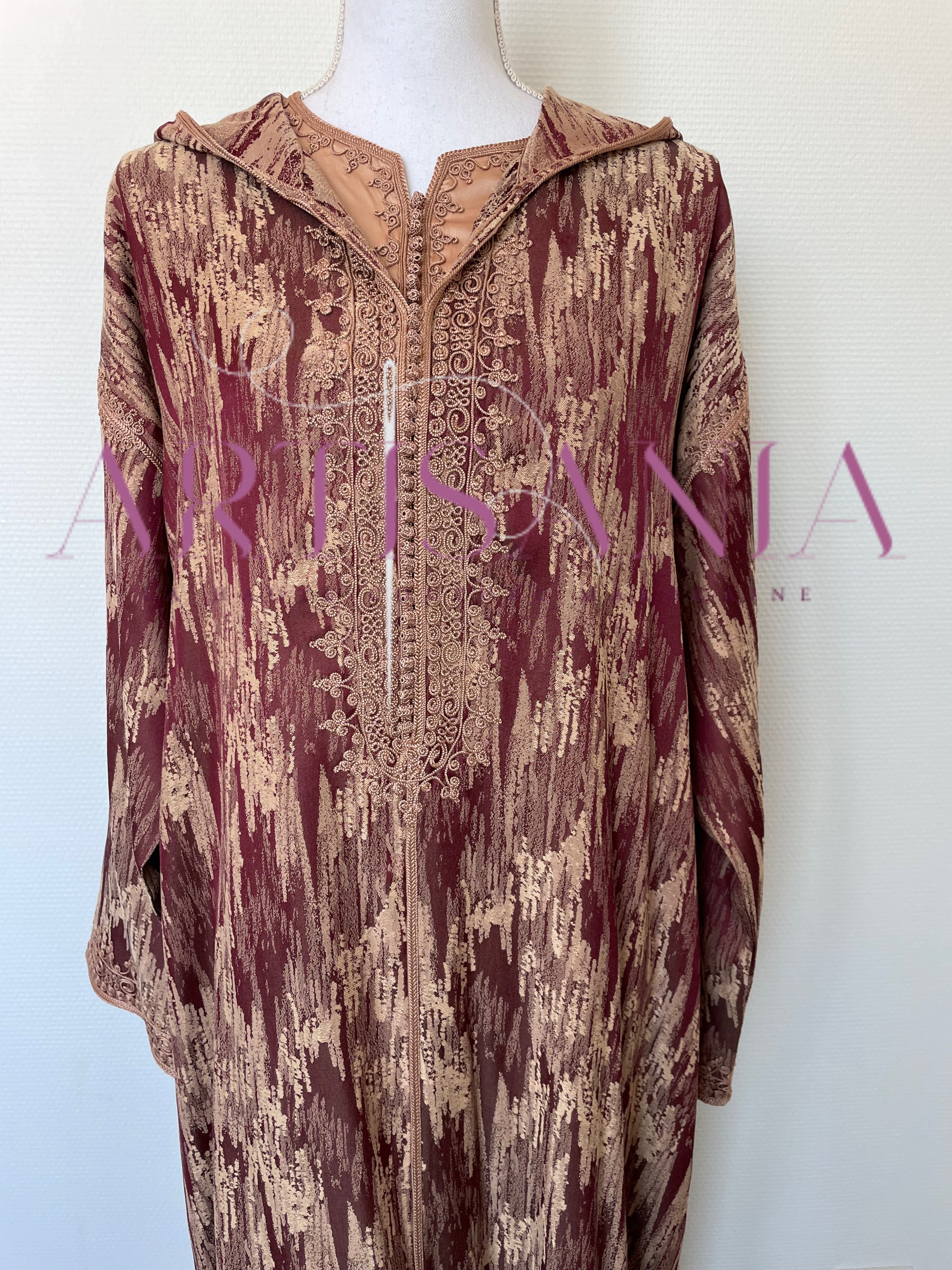 Jellaba marocaine deux pièces en tissu Kamkha – Modèle Tiana