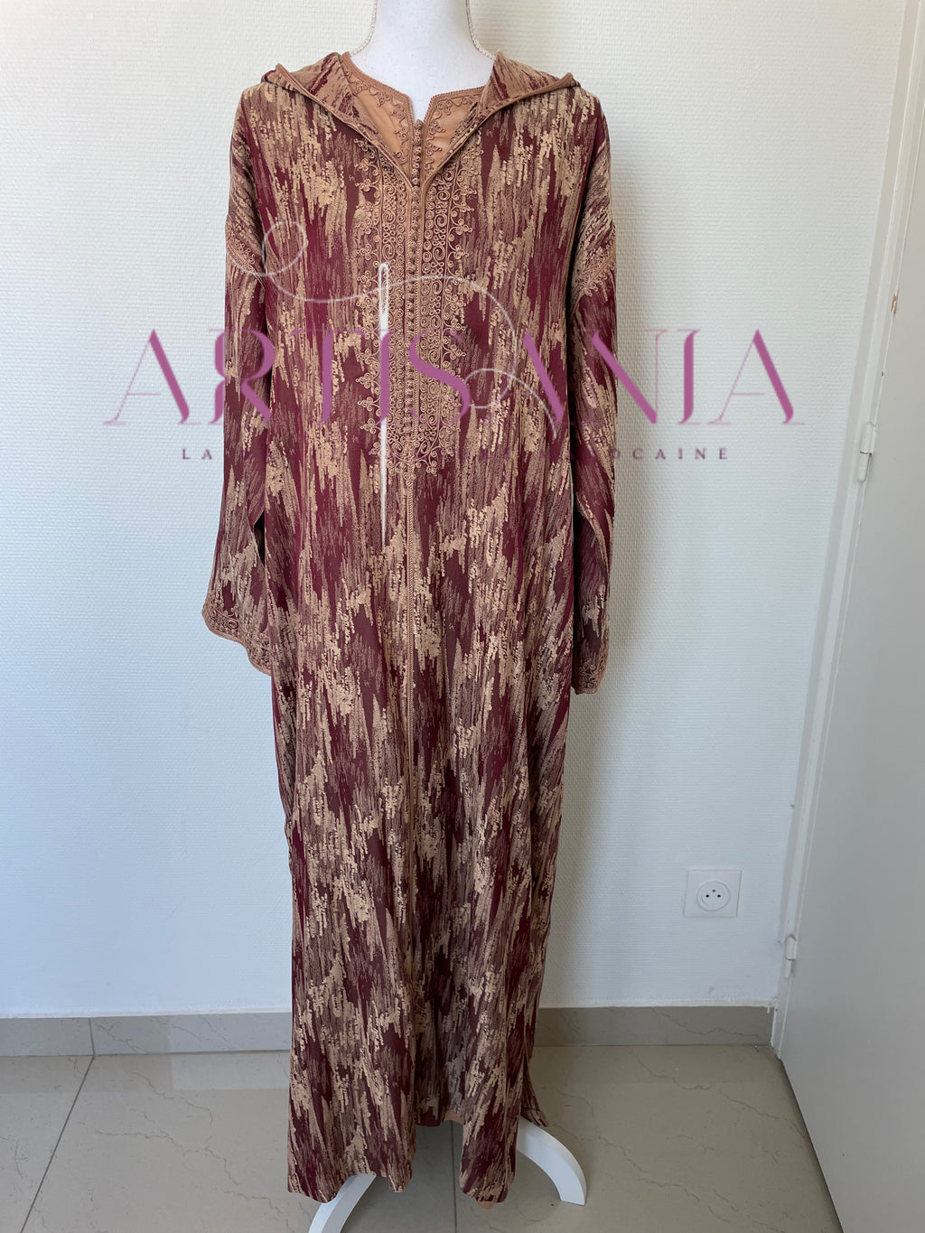 Jellaba marocaine deux pièces en tissu Kamkha – Modèle Tiana