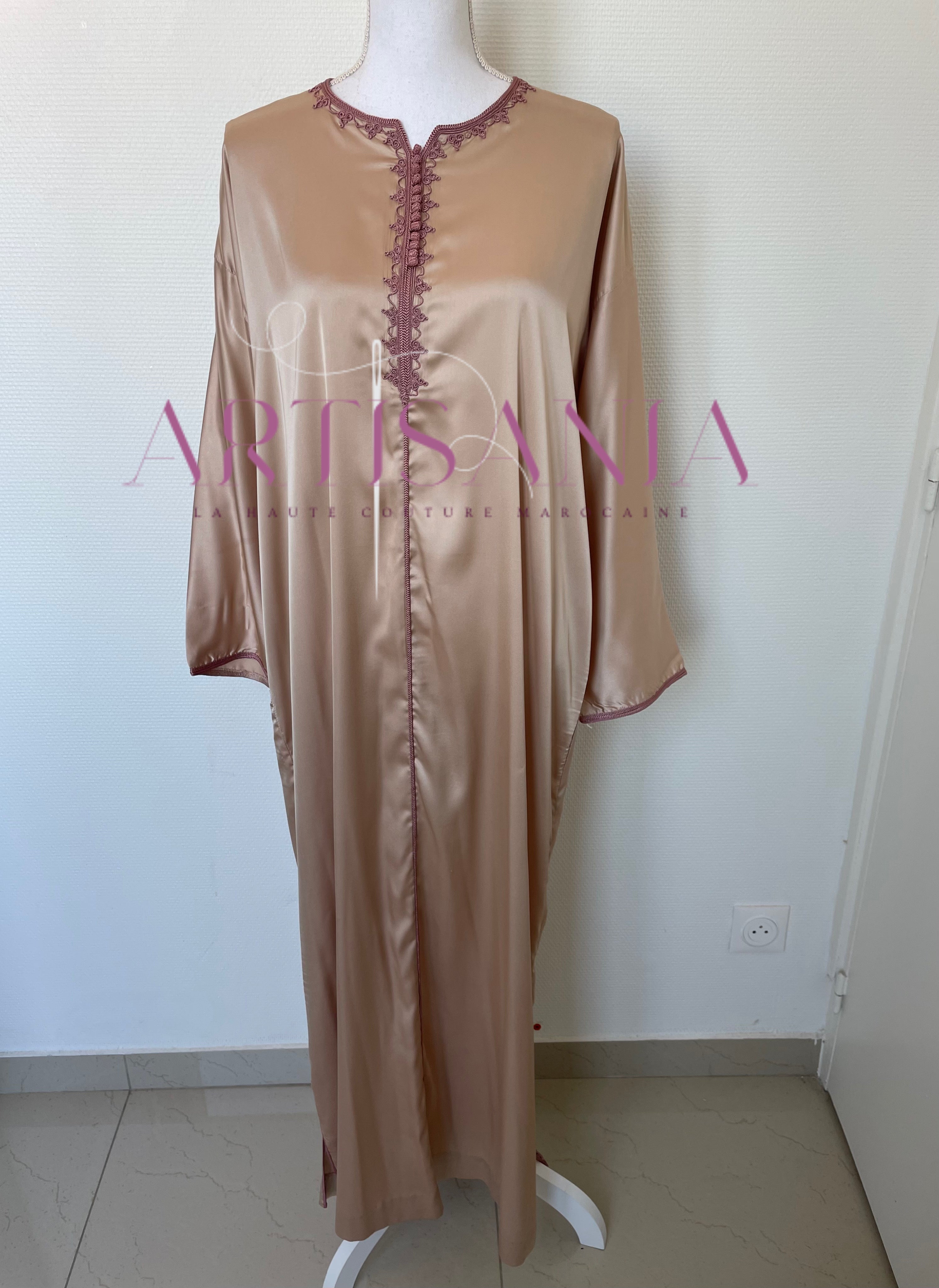 Jellaba marocaine deux pièces en tissu Kamkha – Modèle Tiana