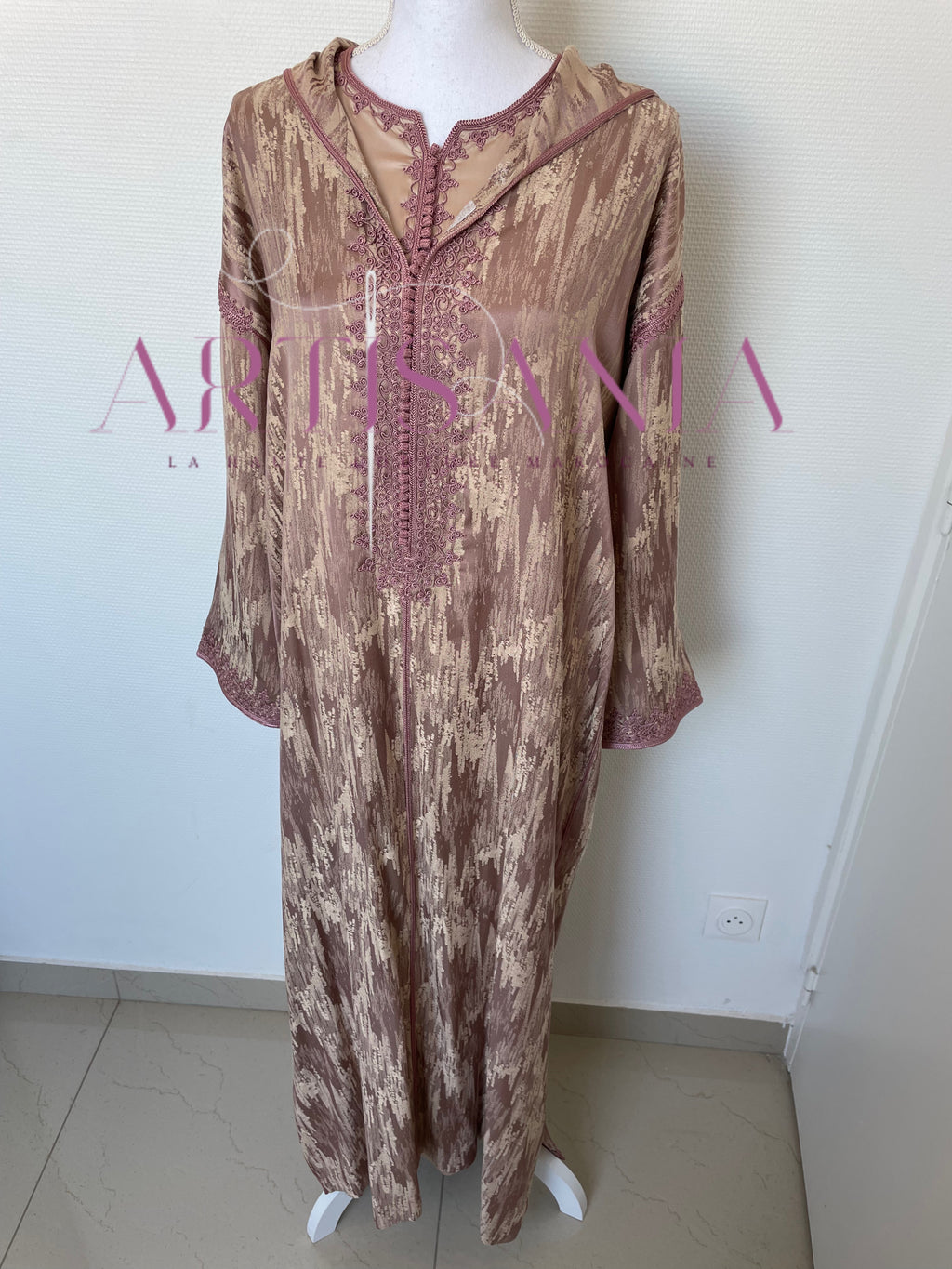 Jellaba marocaine deux pièces en tissu Kamkha – Modèle Tiana