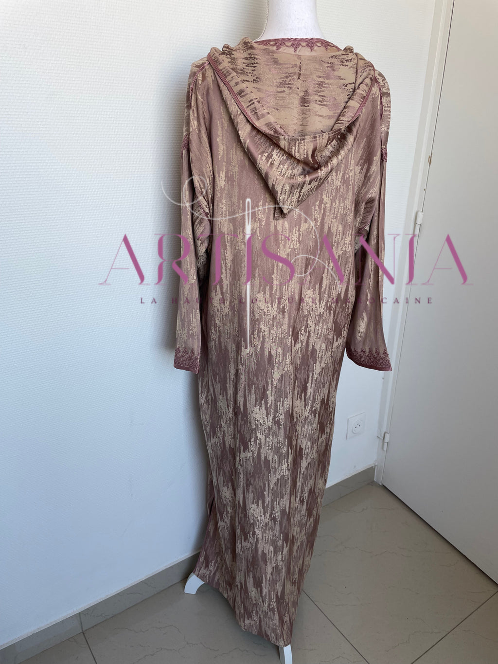 Jellaba marocaine deux pièces en tissu Kamkha – Modèle Tiana