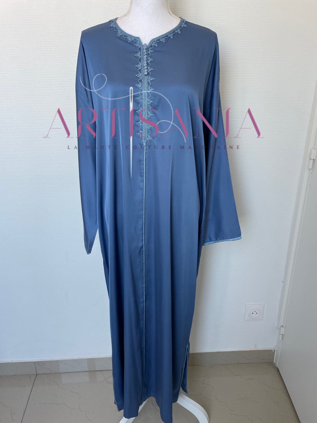 Jellaba marocaine deux pièces en tissu Kamkha – Modèle Tiana