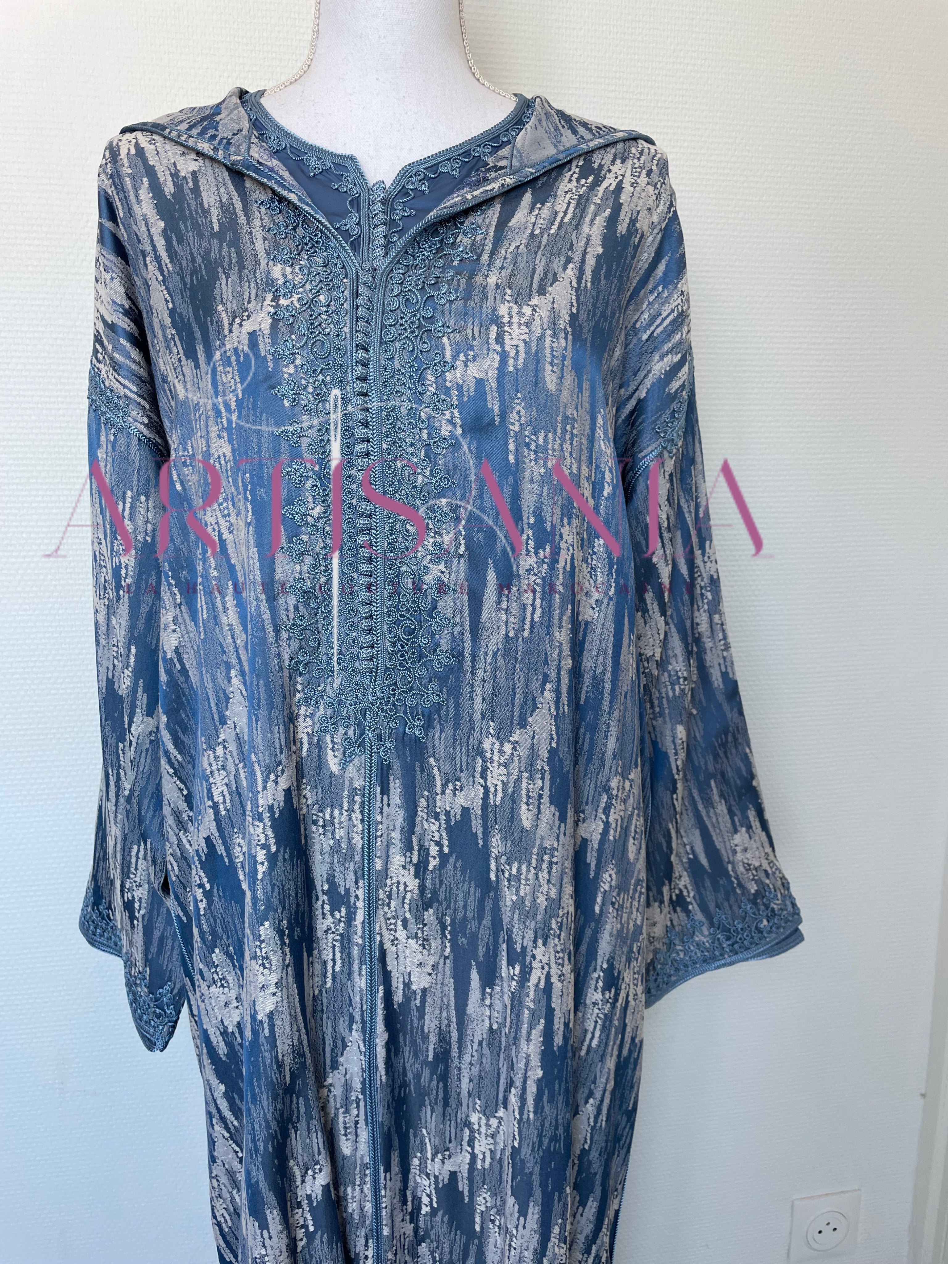 Jellaba marocaine deux pièces en tissu Kamkha – Modèle Tiana