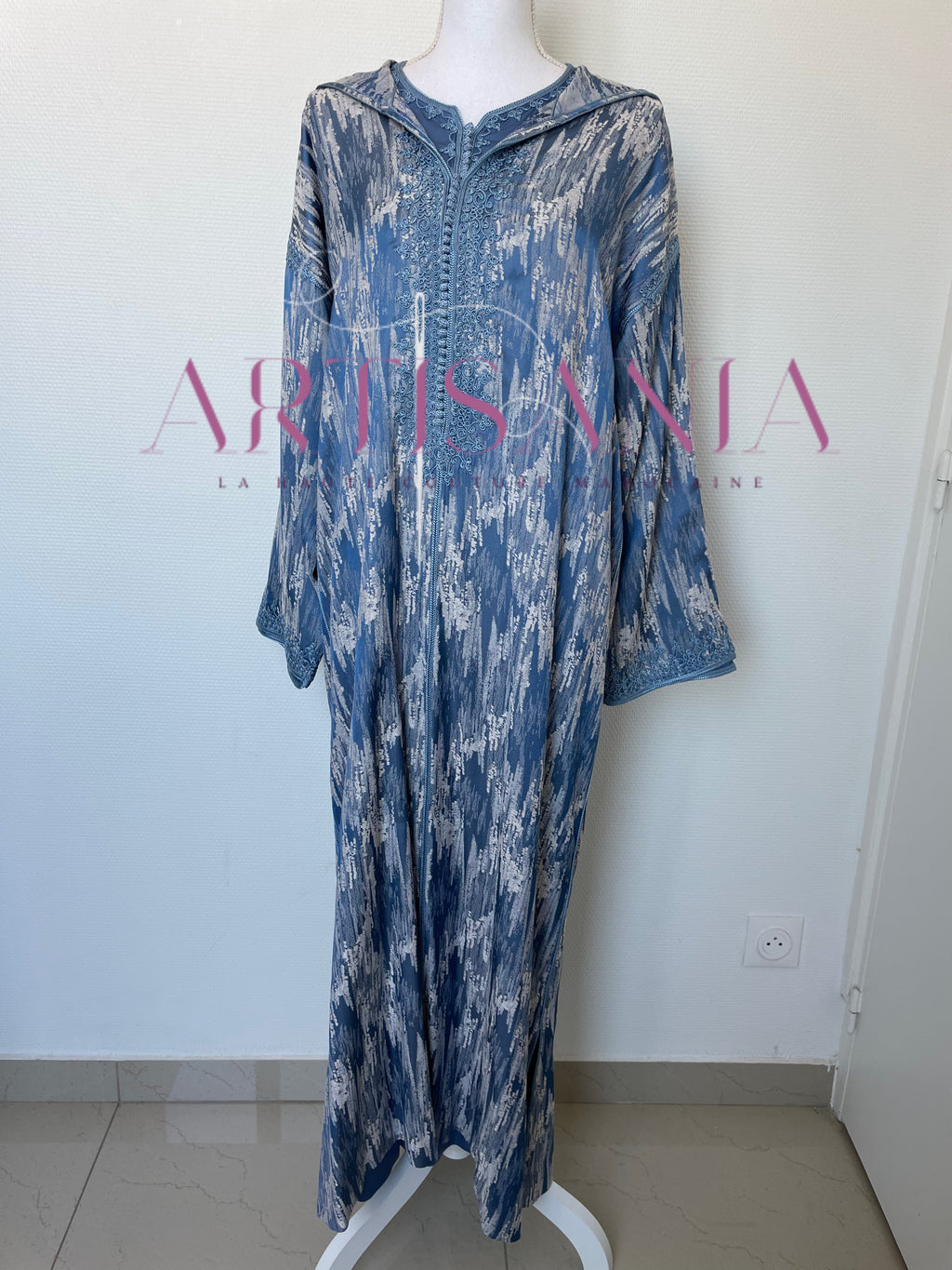 Jellaba marocaine deux pièces en tissu Kamkha – Modèle Tiana