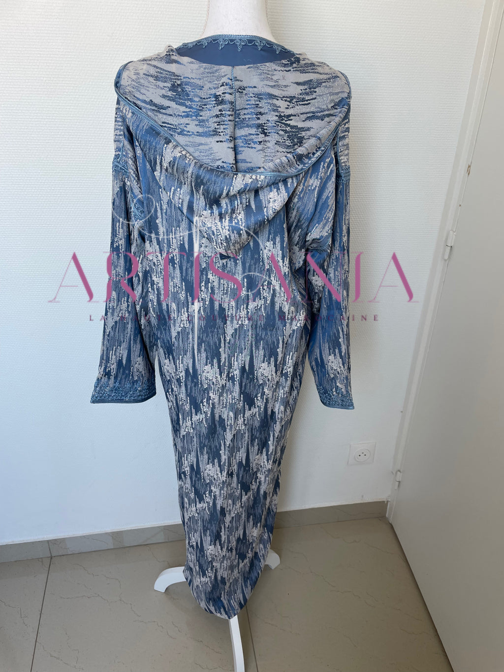 Jellaba marocaine deux pièces en tissu Kamkha – Modèle Tiana