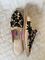 Babouche marocaine plate modèle Rosa - noir