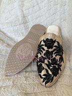 Babouche marocaine plate modèle Rosa - noir