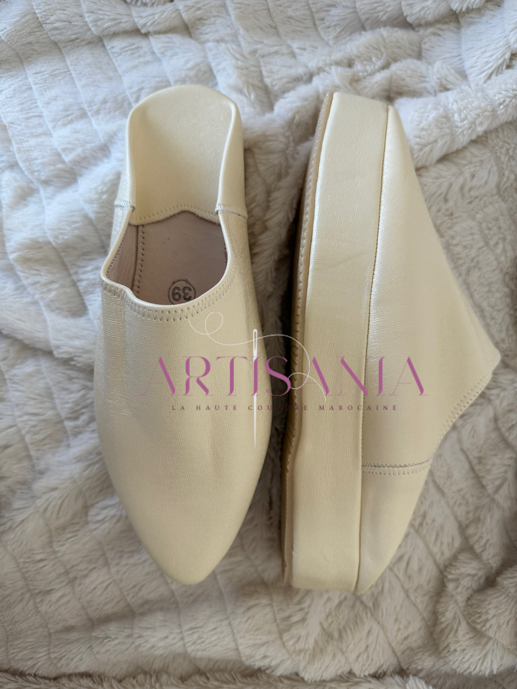 Babouche compensée marocaine simple - blanc cassé ou noir