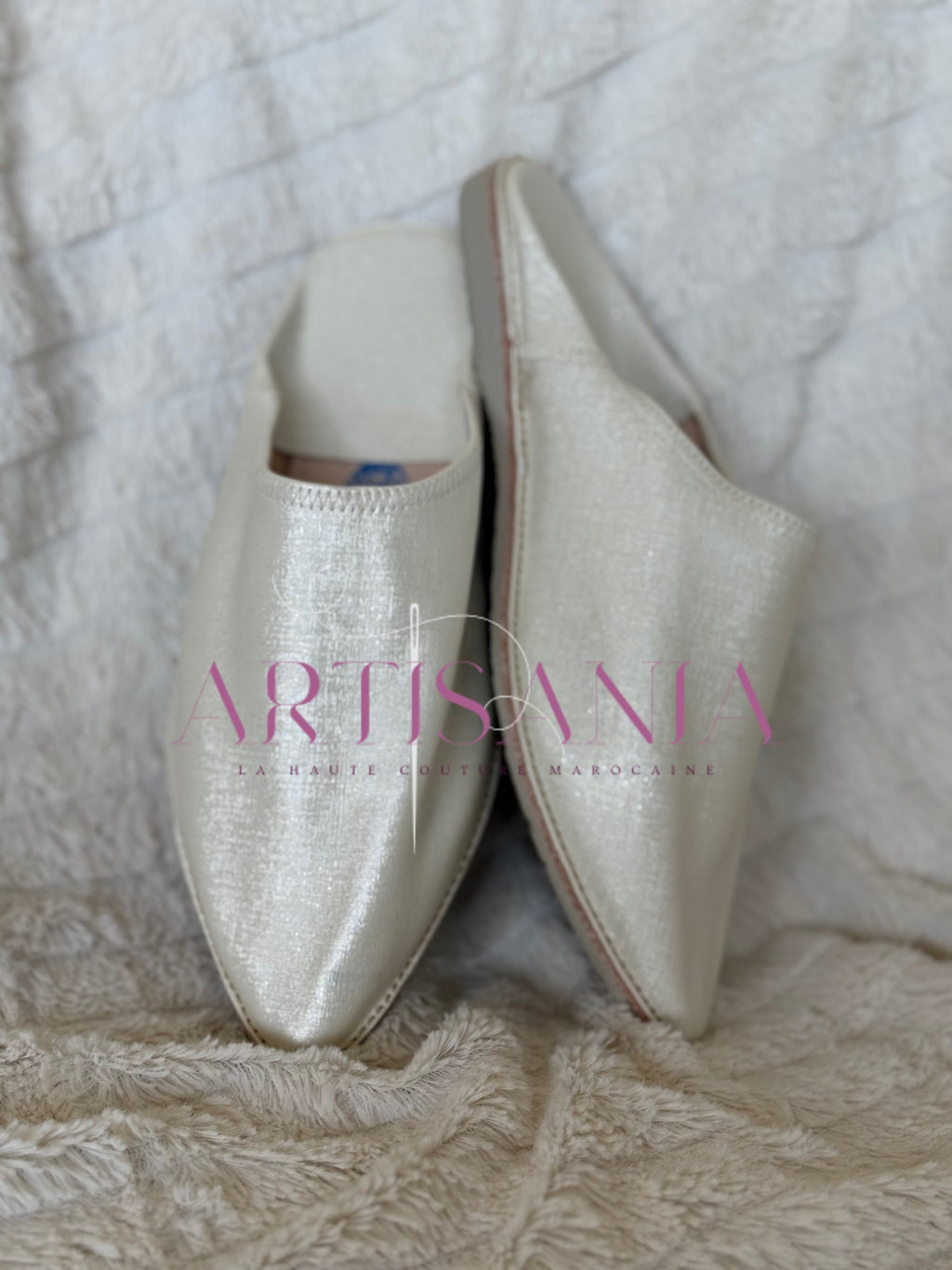 Babouche plate marocaine blanche simple - modèle Camille