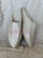 Babouche plate marocaine blanche simple - modèle Camille