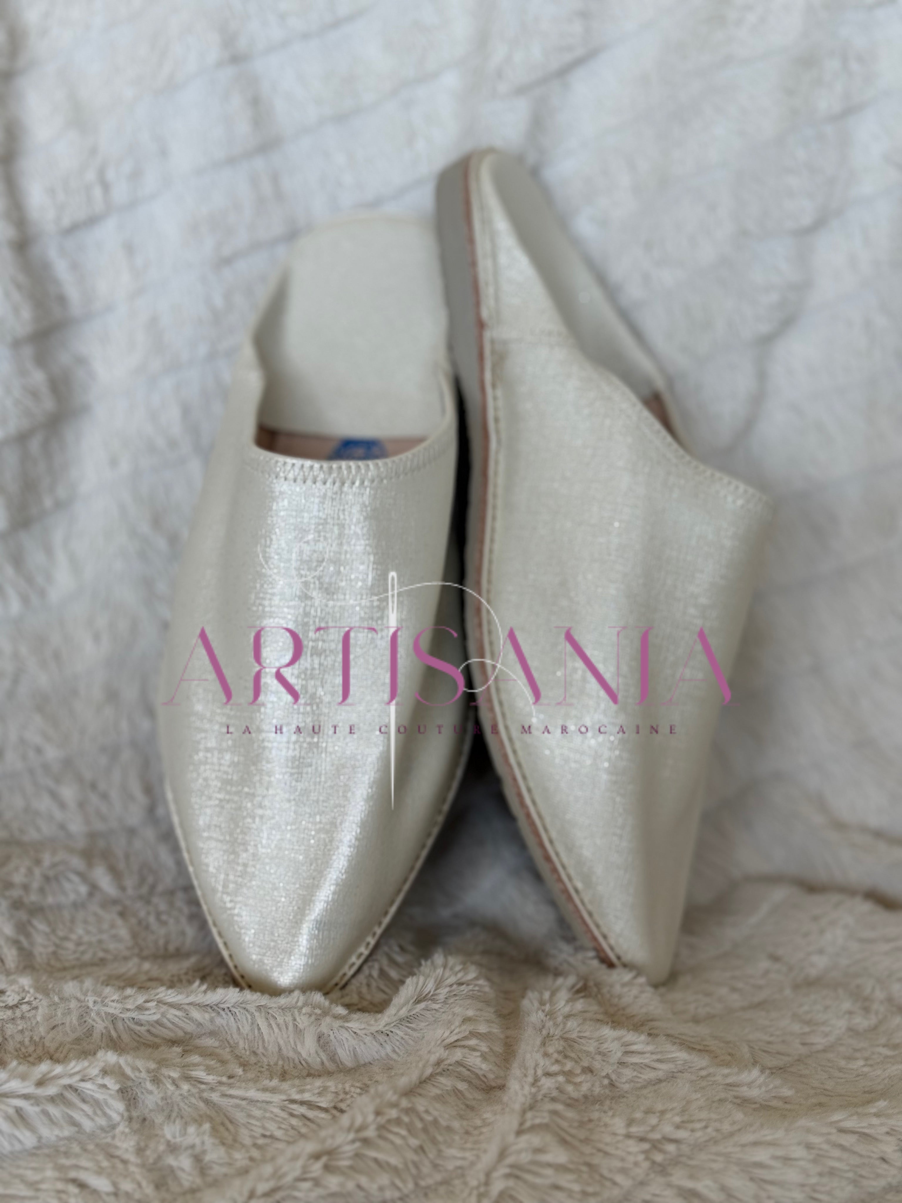 Babouche plate marocaine blanche simple - modèle Camille