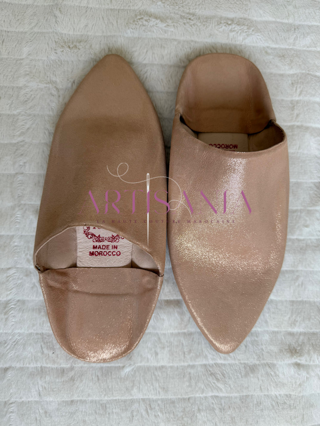 Babouche marocaine traditionnelle modèle Ghenon - rose saumon