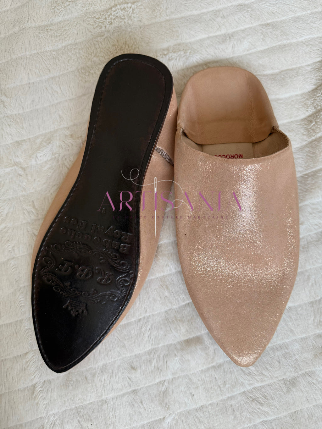 Babouche marocaine traditionnelle modèle Ghenon - rose saumon