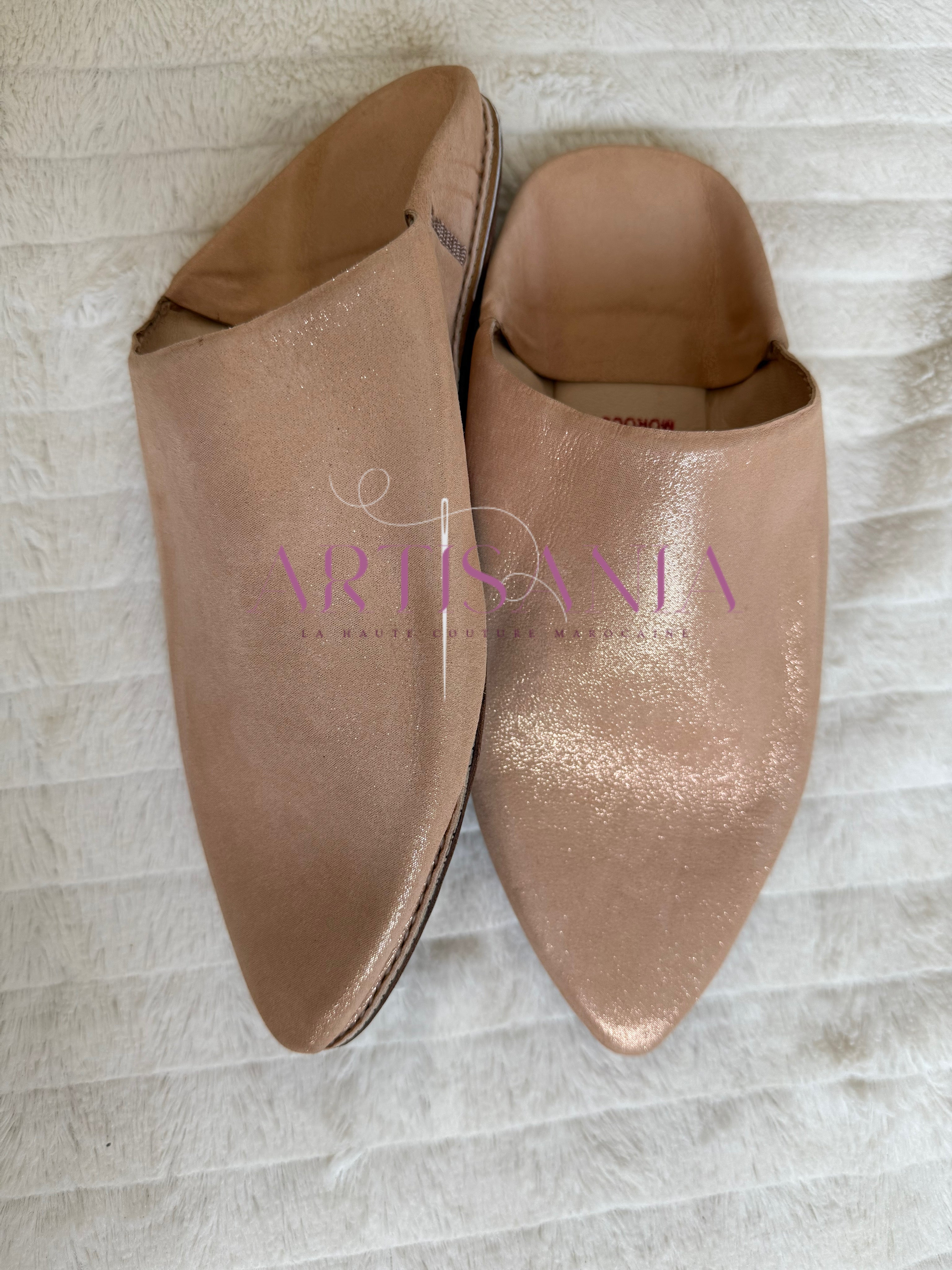 Babouche marocaine traditionnelle modèle Ghenon - rose saumon