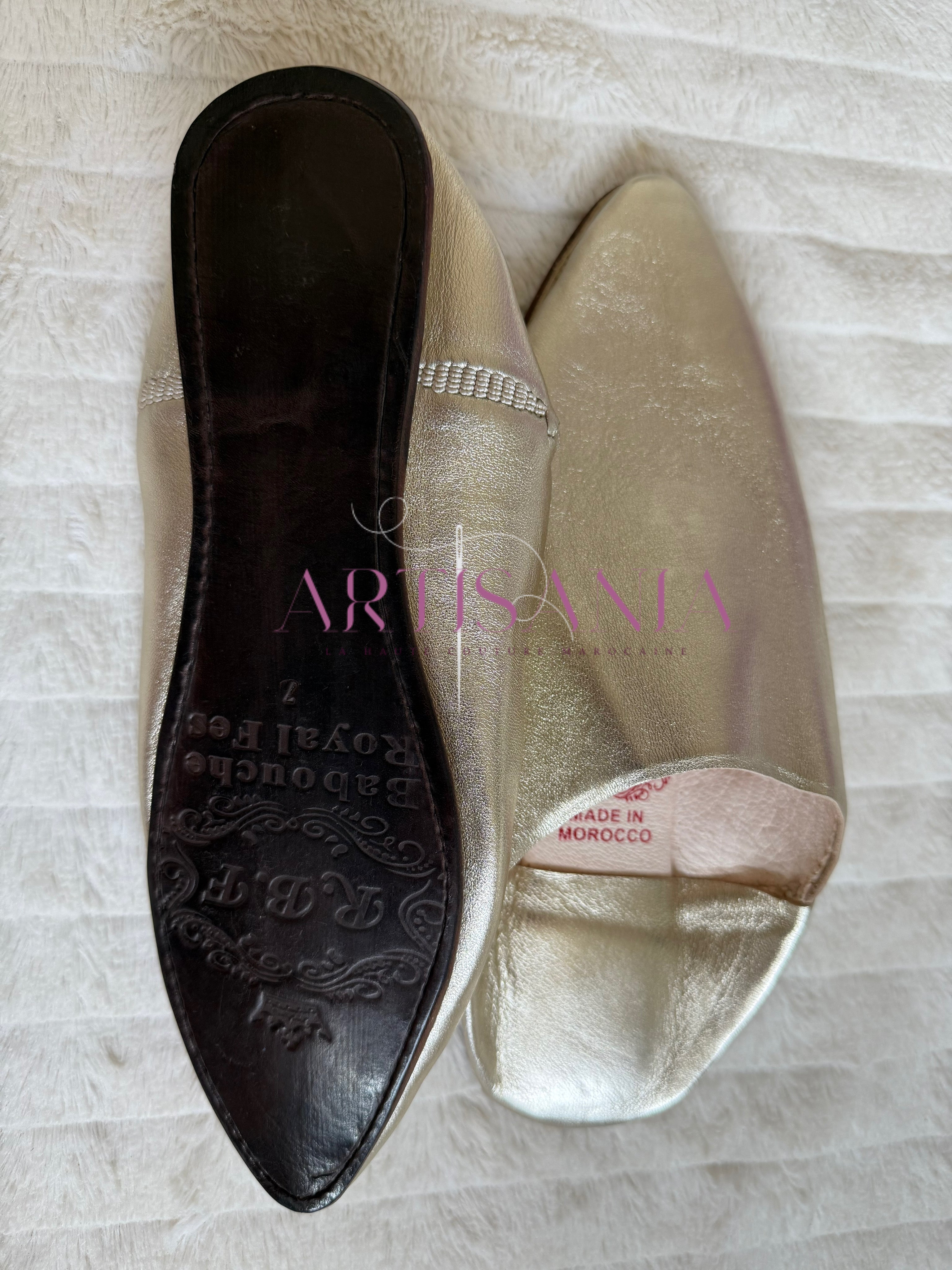 Babouche marocaine traditionnelle modèle Ghenon - argenté