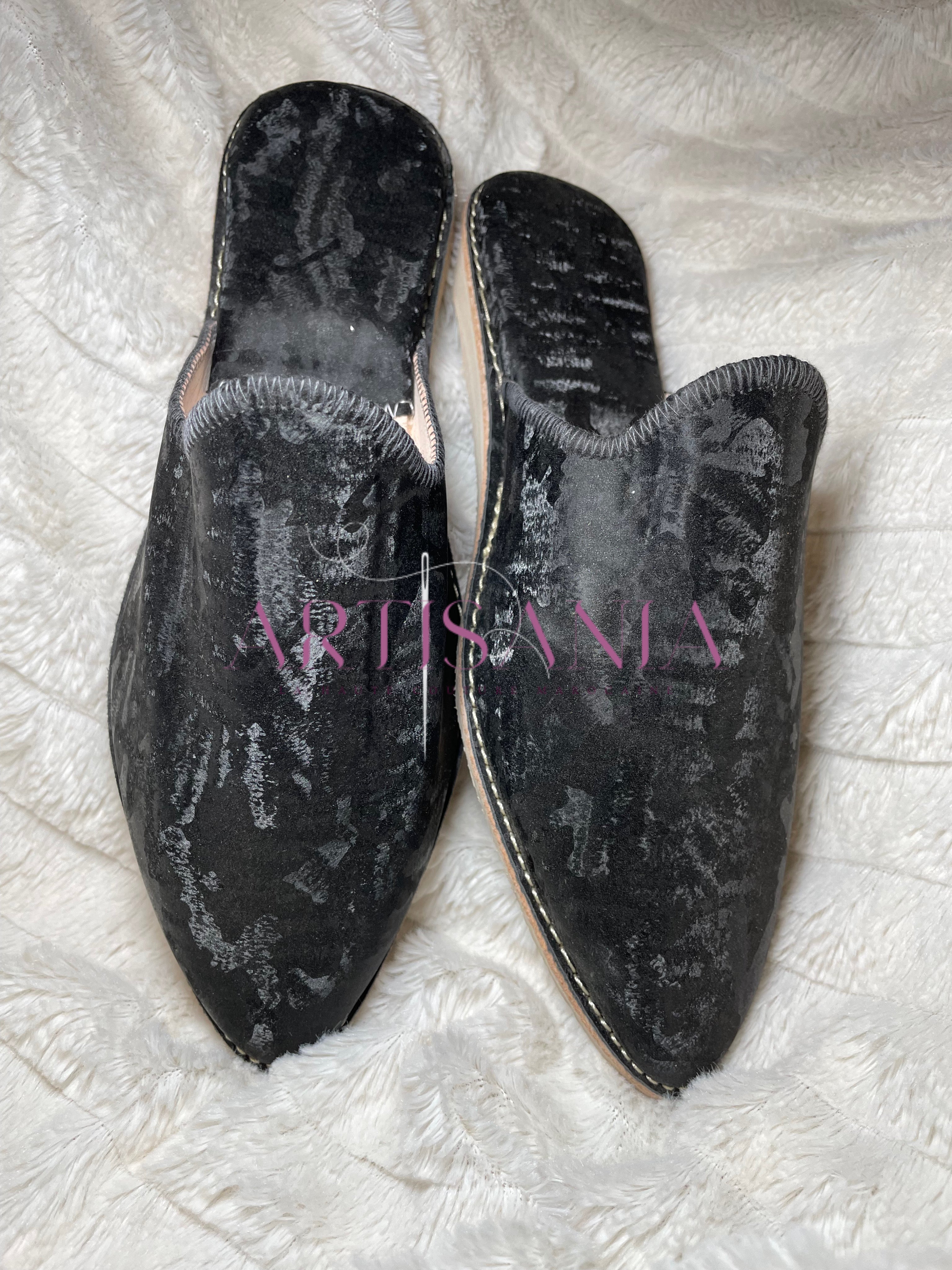 Babouche plate marocaine simple noir - modèle Farah