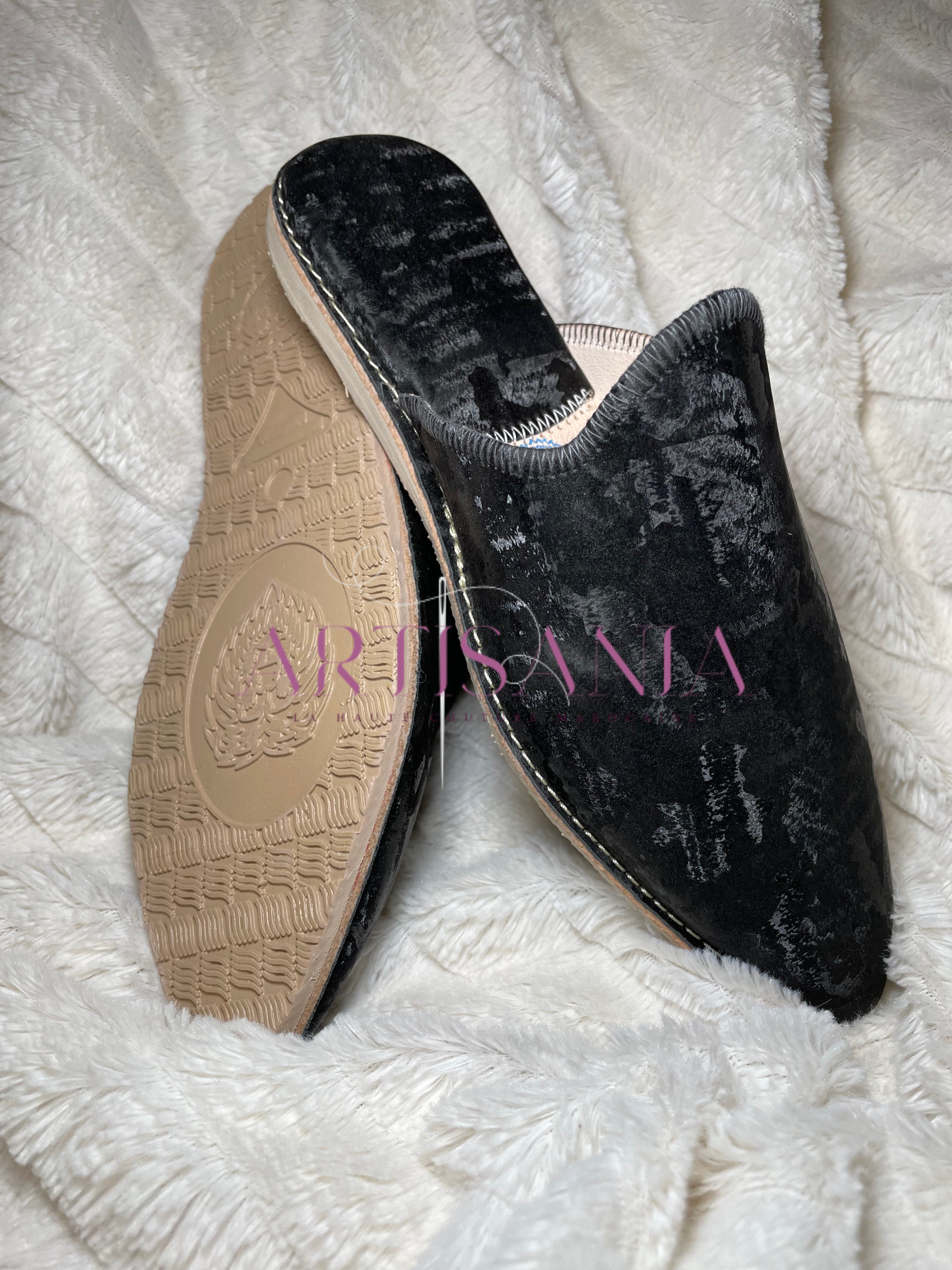 Babouche plate marocaine simple noir - modèle Farah