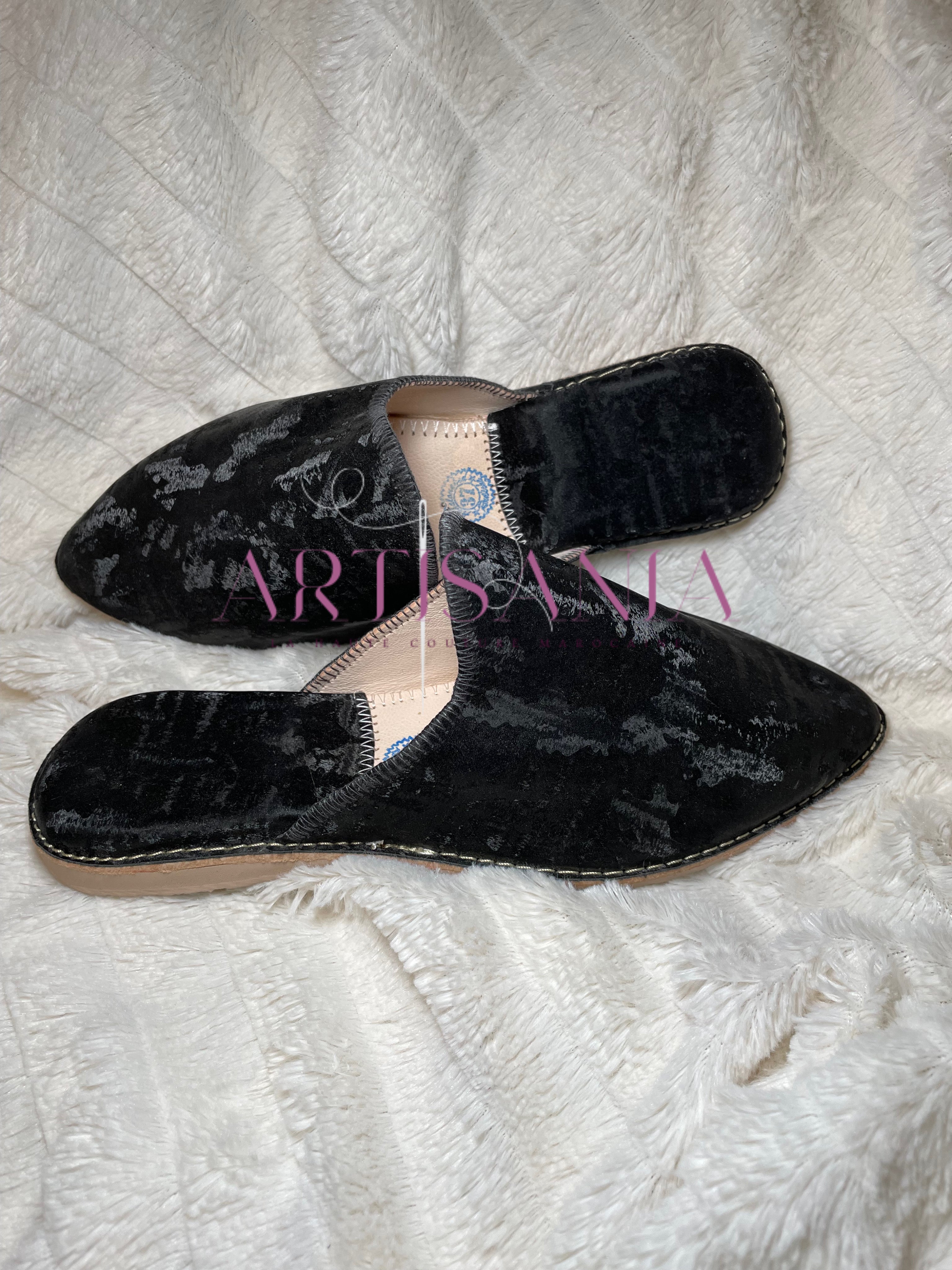 Babouche plate marocaine simple noir - modèle Farah
