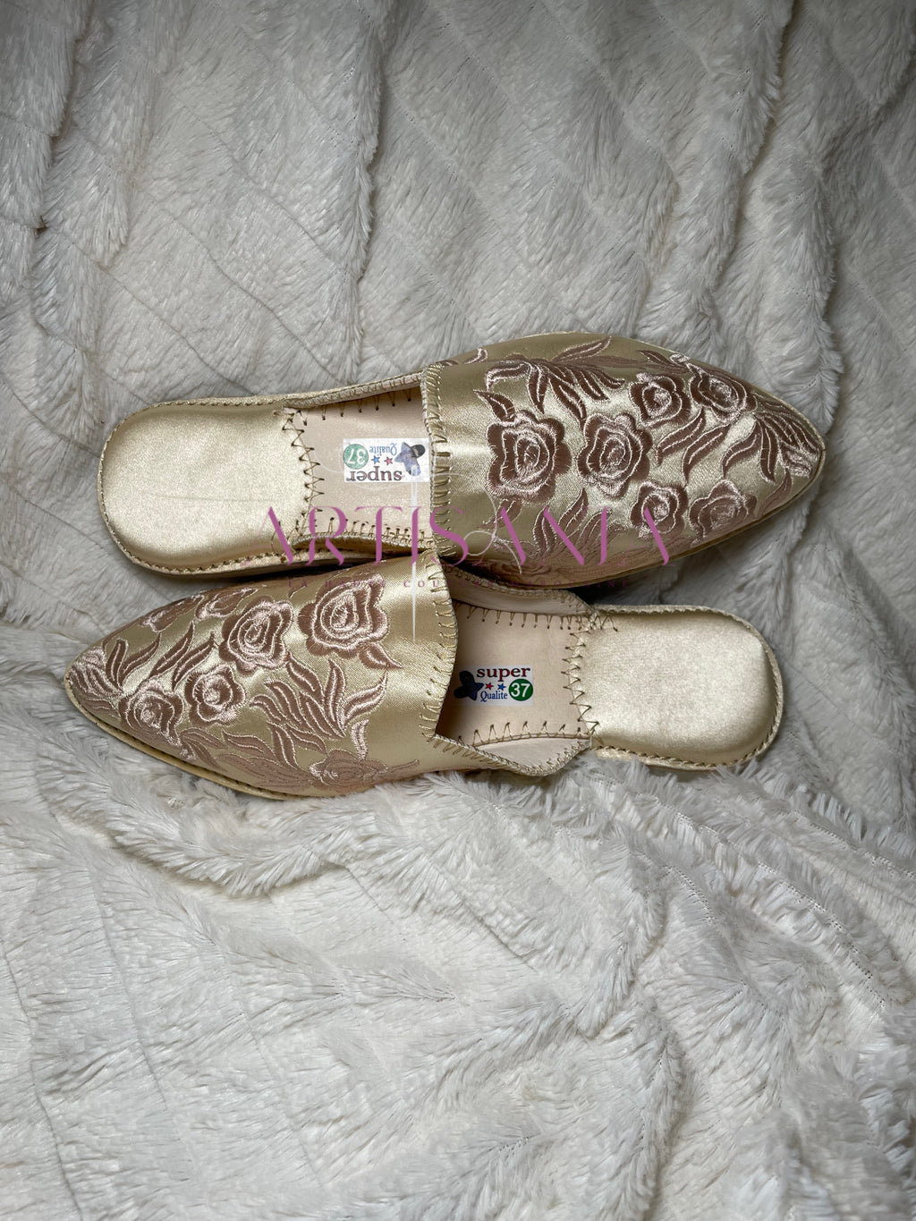 Babouche marocaine plate modèle Rosa - rose clair