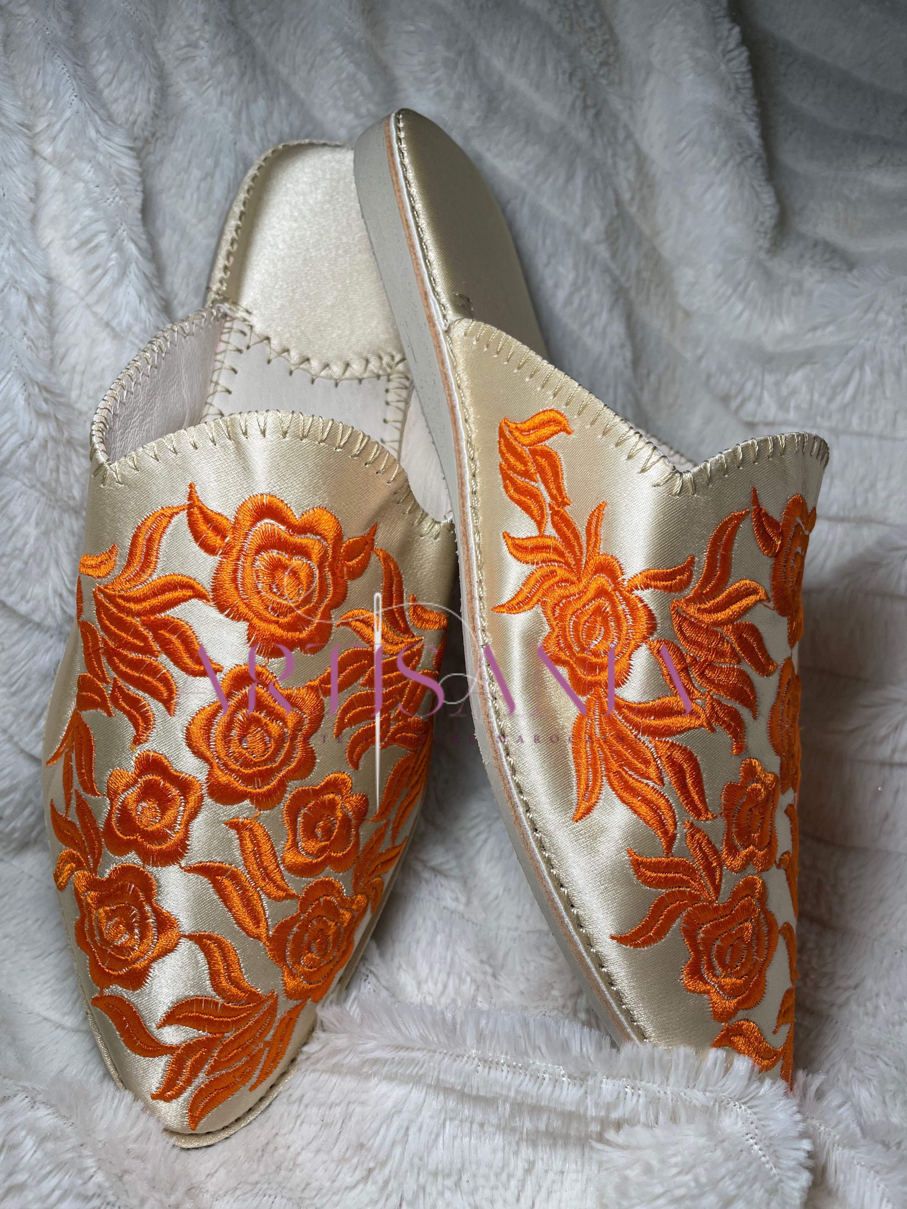 Babouche marocaine plate modèle Rosa - orange