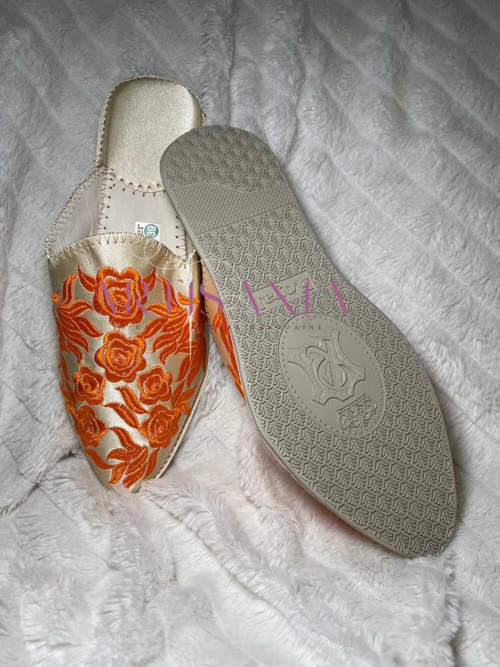 Babouche marocaine plate modèle Rosa - orange
