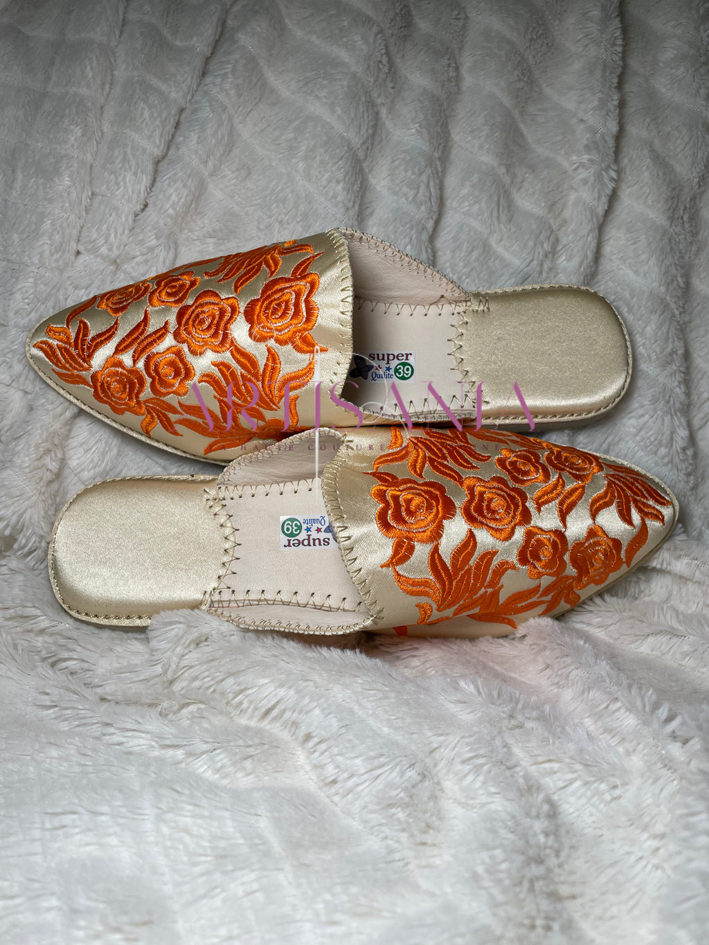 Babouche marocaine plate modèle Rosa - orange