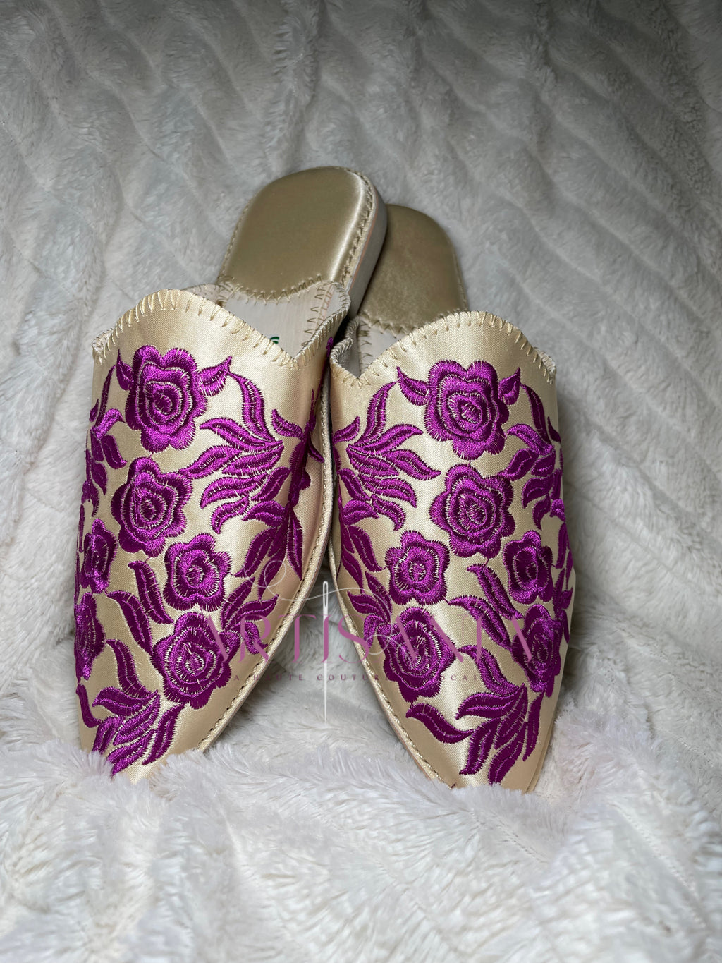 Babouche marocaine plate modèle Rosa - violet