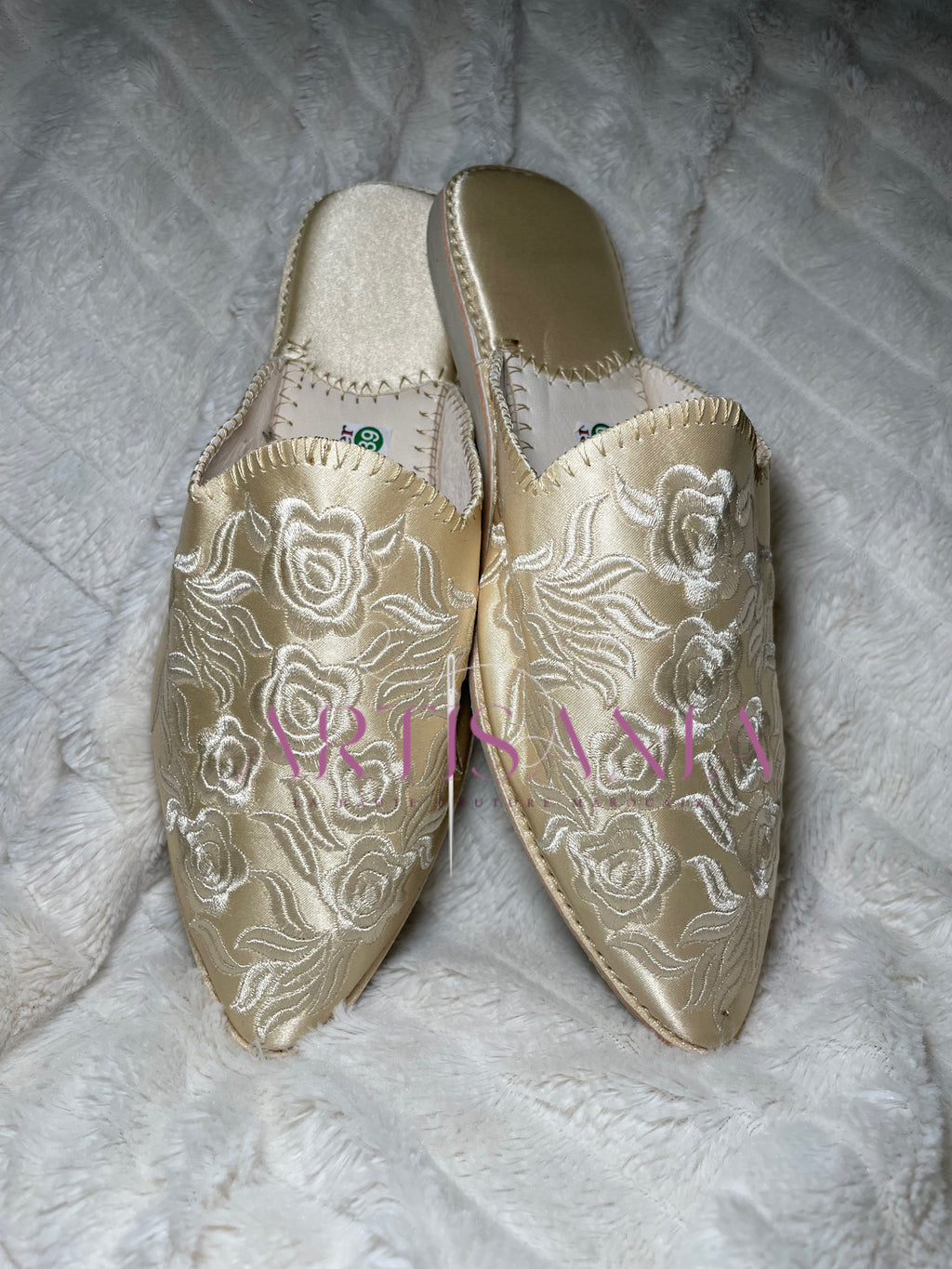 Babouche marocaine plate modèle Rosa - beige