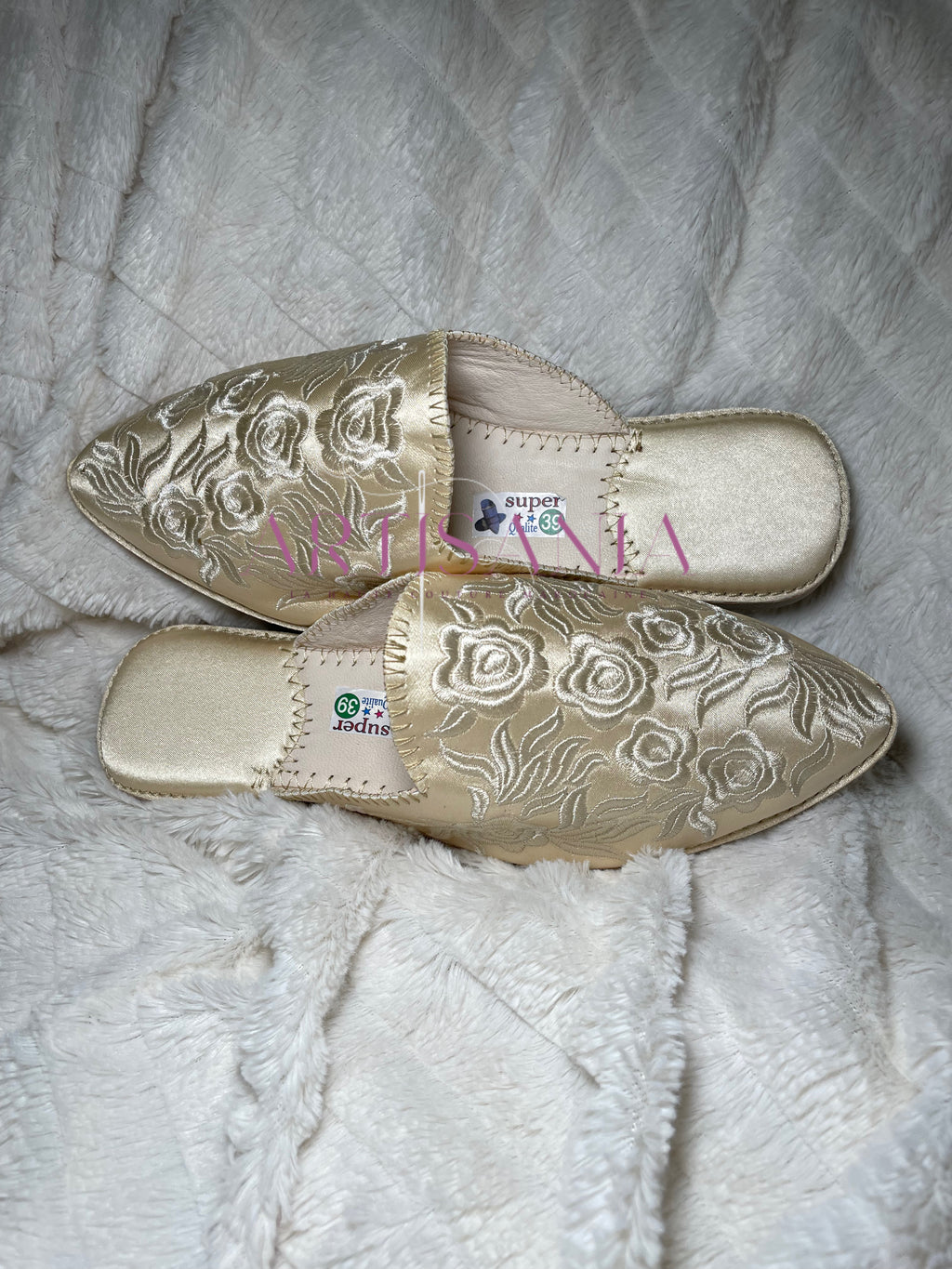 Babouche marocaine plate modèle Rosa - beige