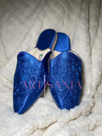 Babouche marocaine plate modèle Besma - bleu électrique