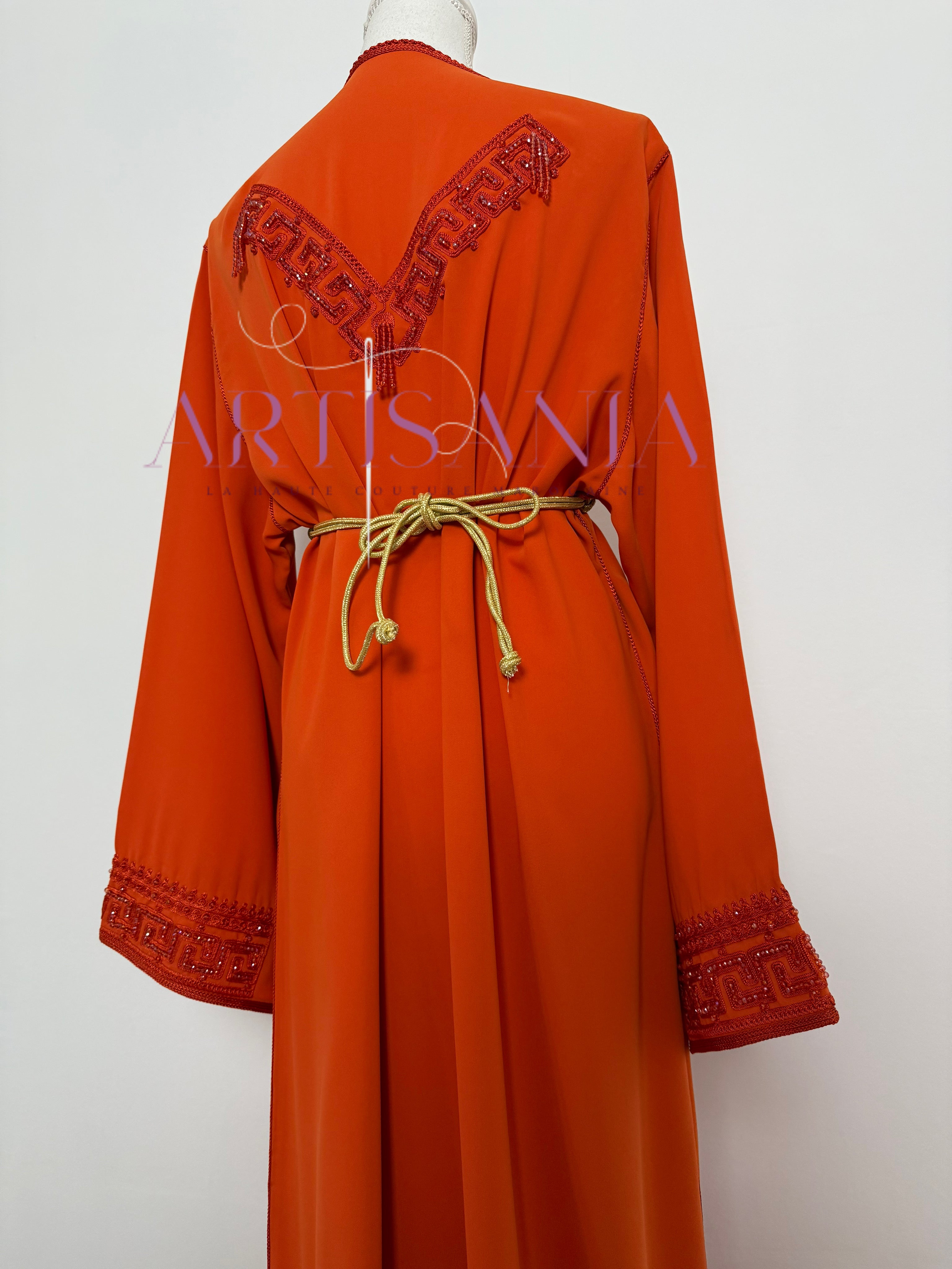 Caftan marocain avec perles couleur unie - modèle Siwar