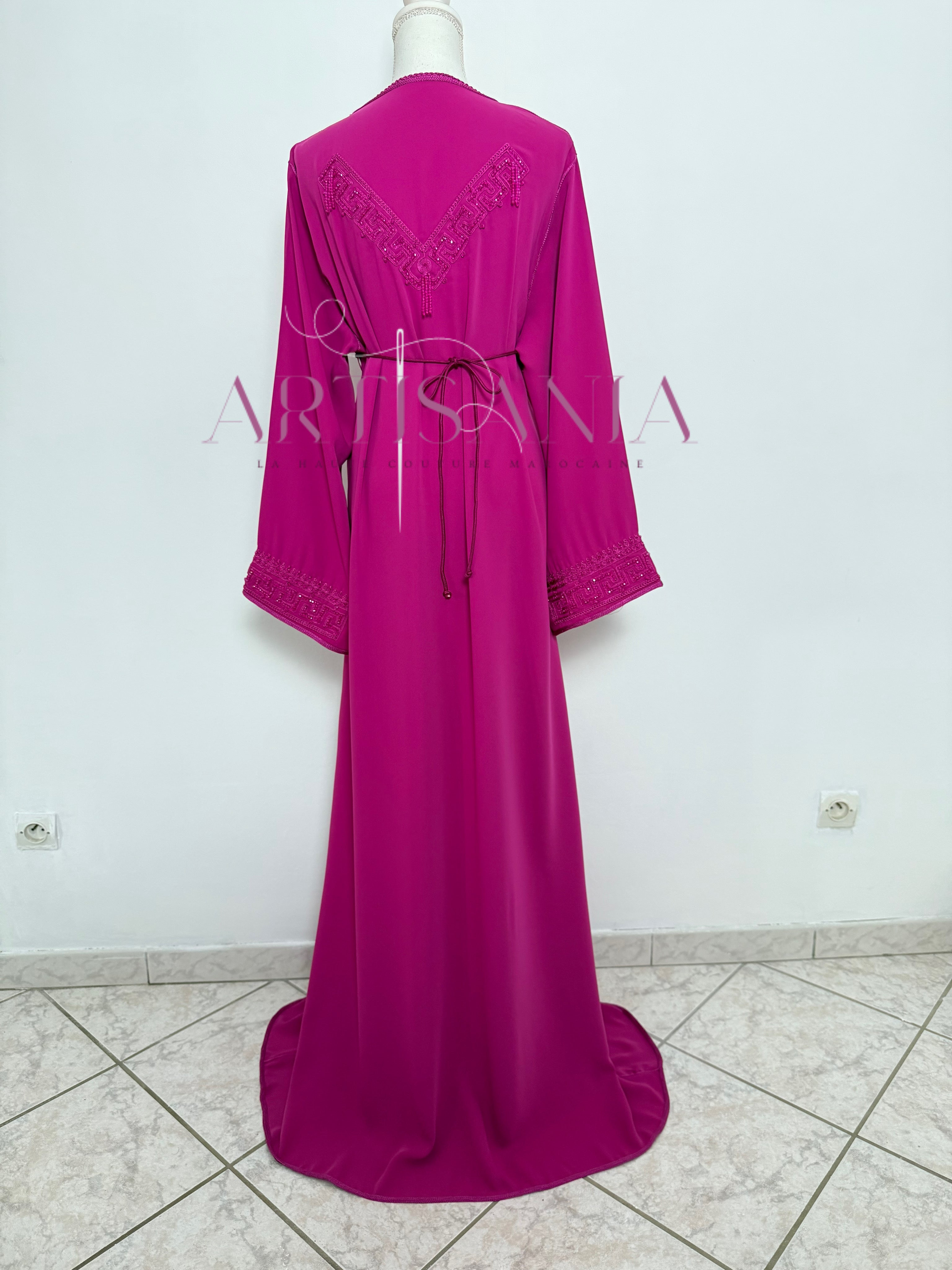 Caftan marocain avec perles couleur unie - modèle Siwar