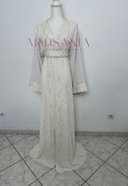 Caftan marocain avec perles couleur unie - modèle Siwar