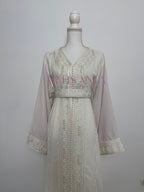 Caftan marocain avec perles couleur unie - modèle Siwar