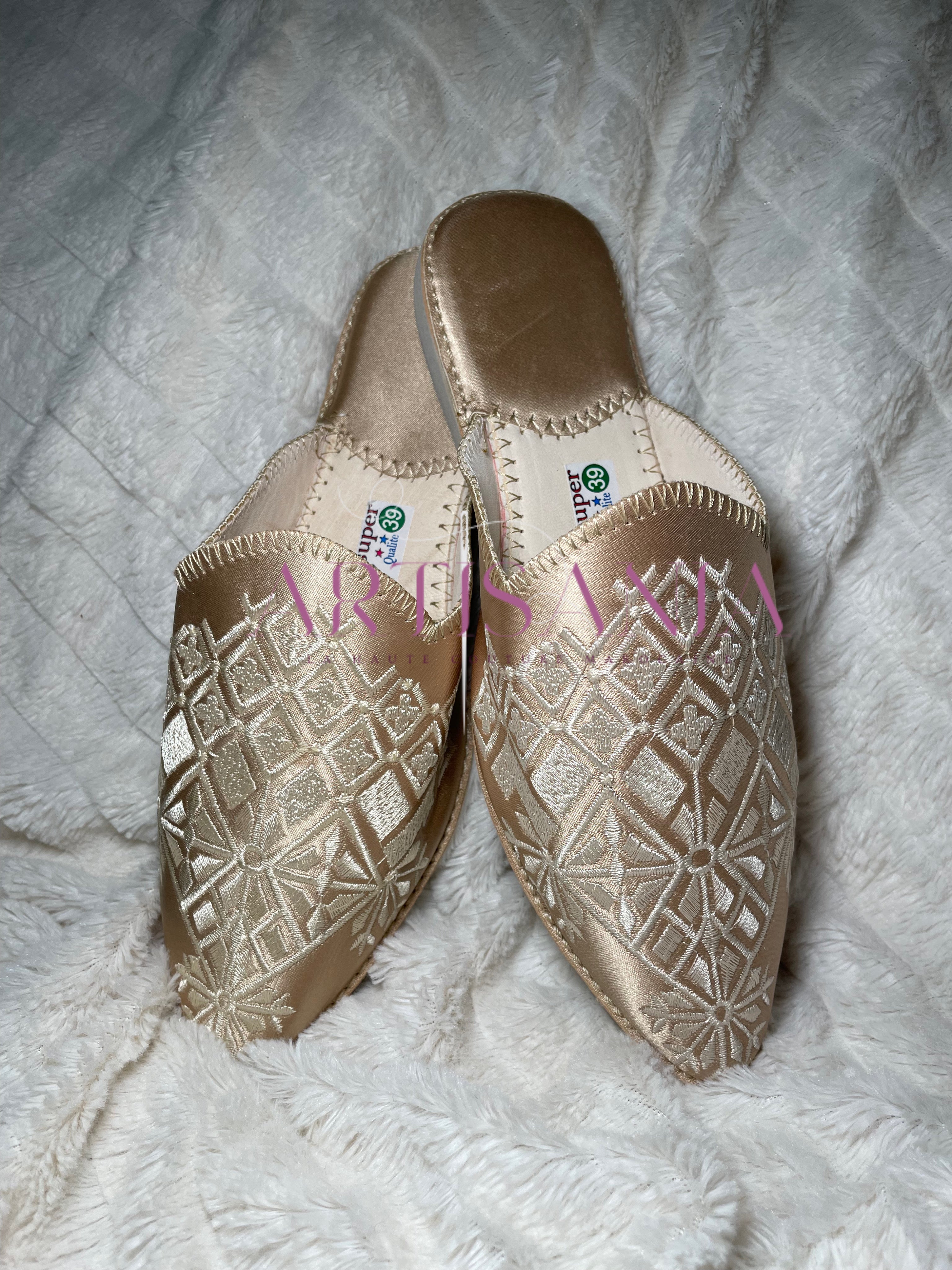 Babouche marocaine plate modèle Besma - champagne