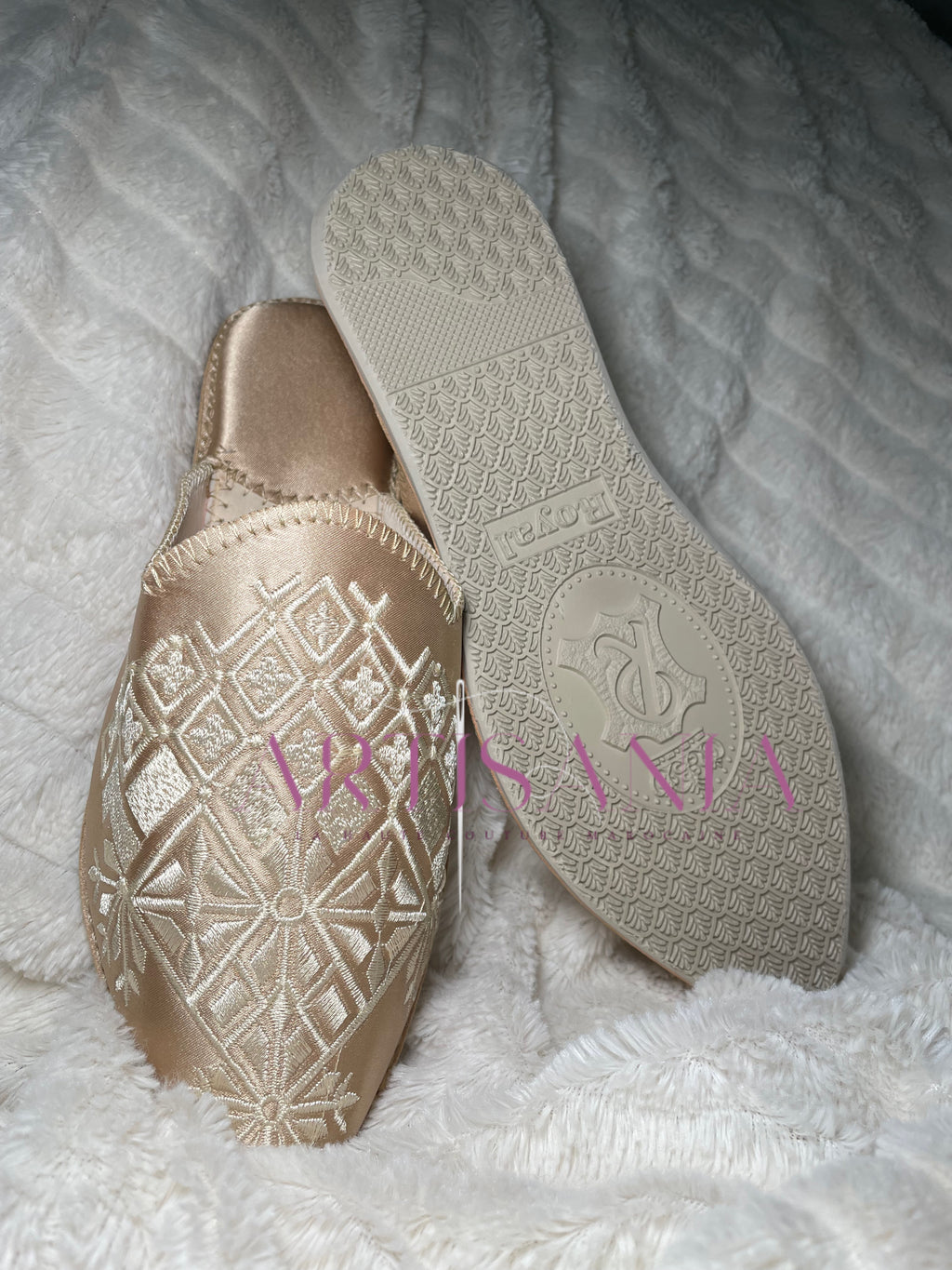 Babouche marocaine plate modèle Besma - champagne