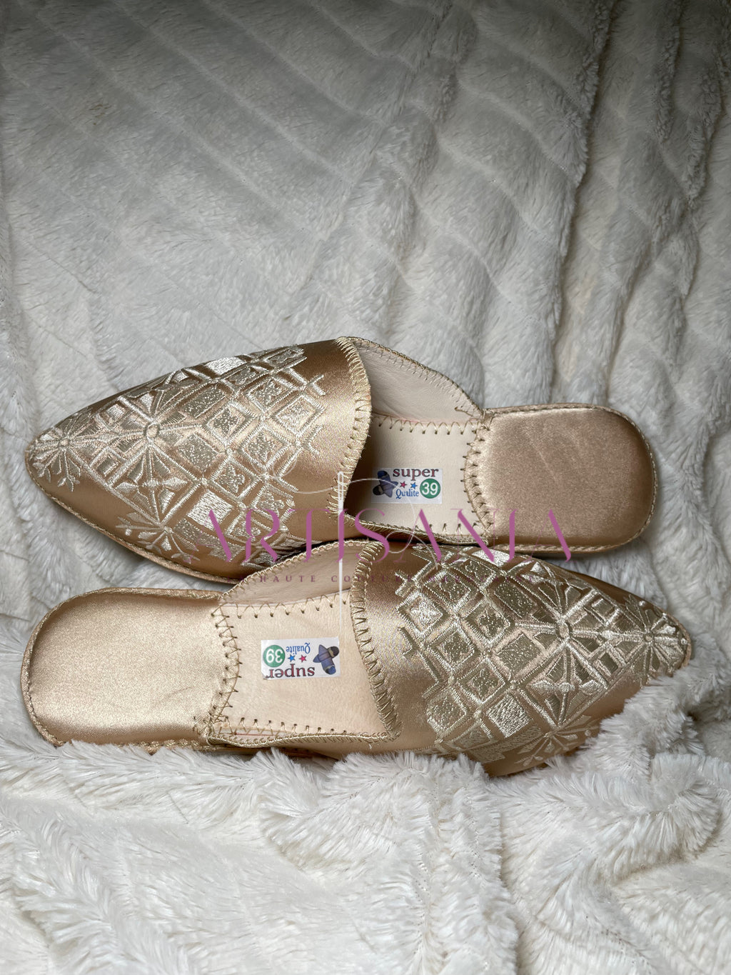 Babouche marocaine plate modèle Besma - champagne