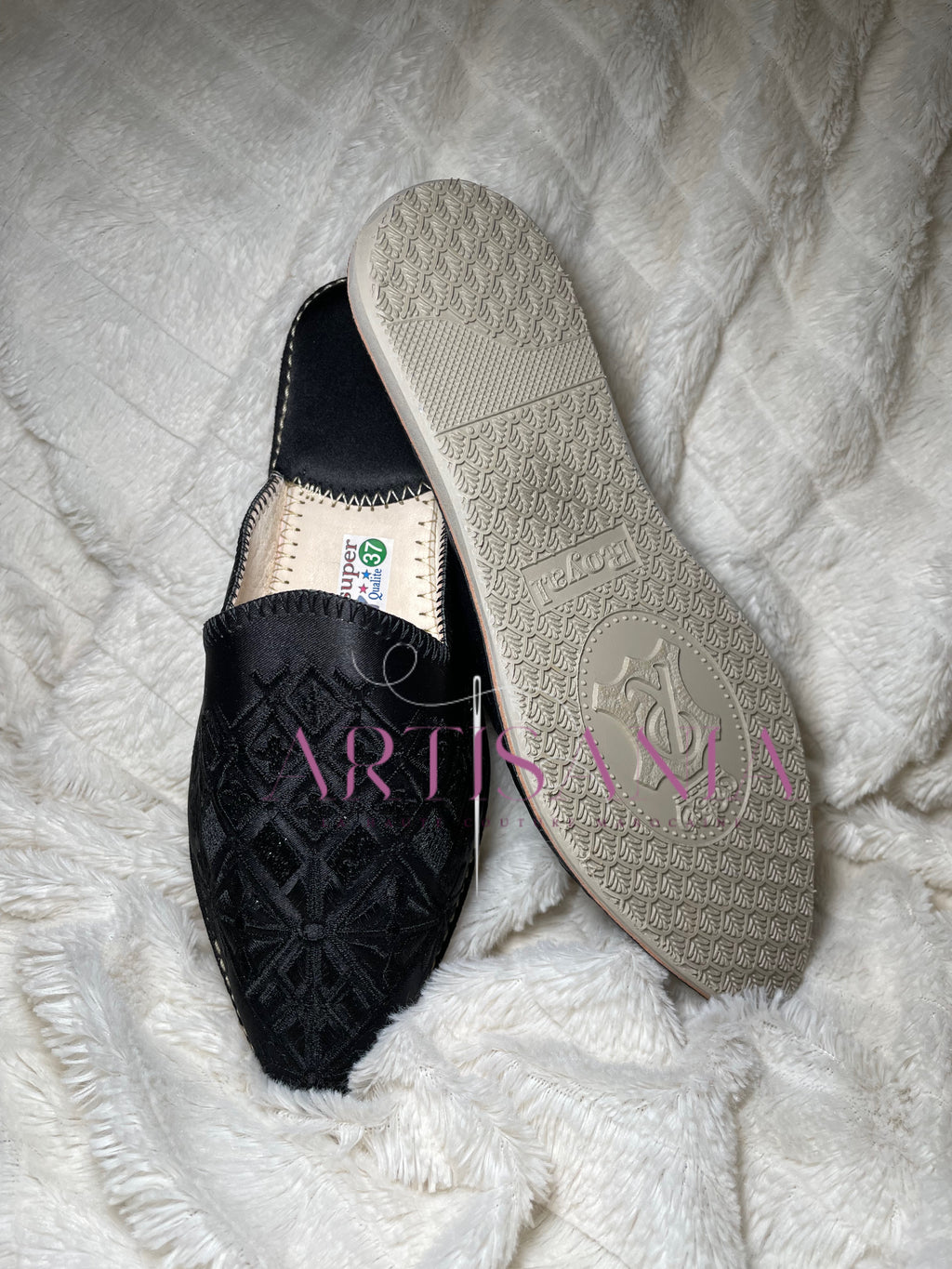 Babouche marocaine plate modèle Besma - noir