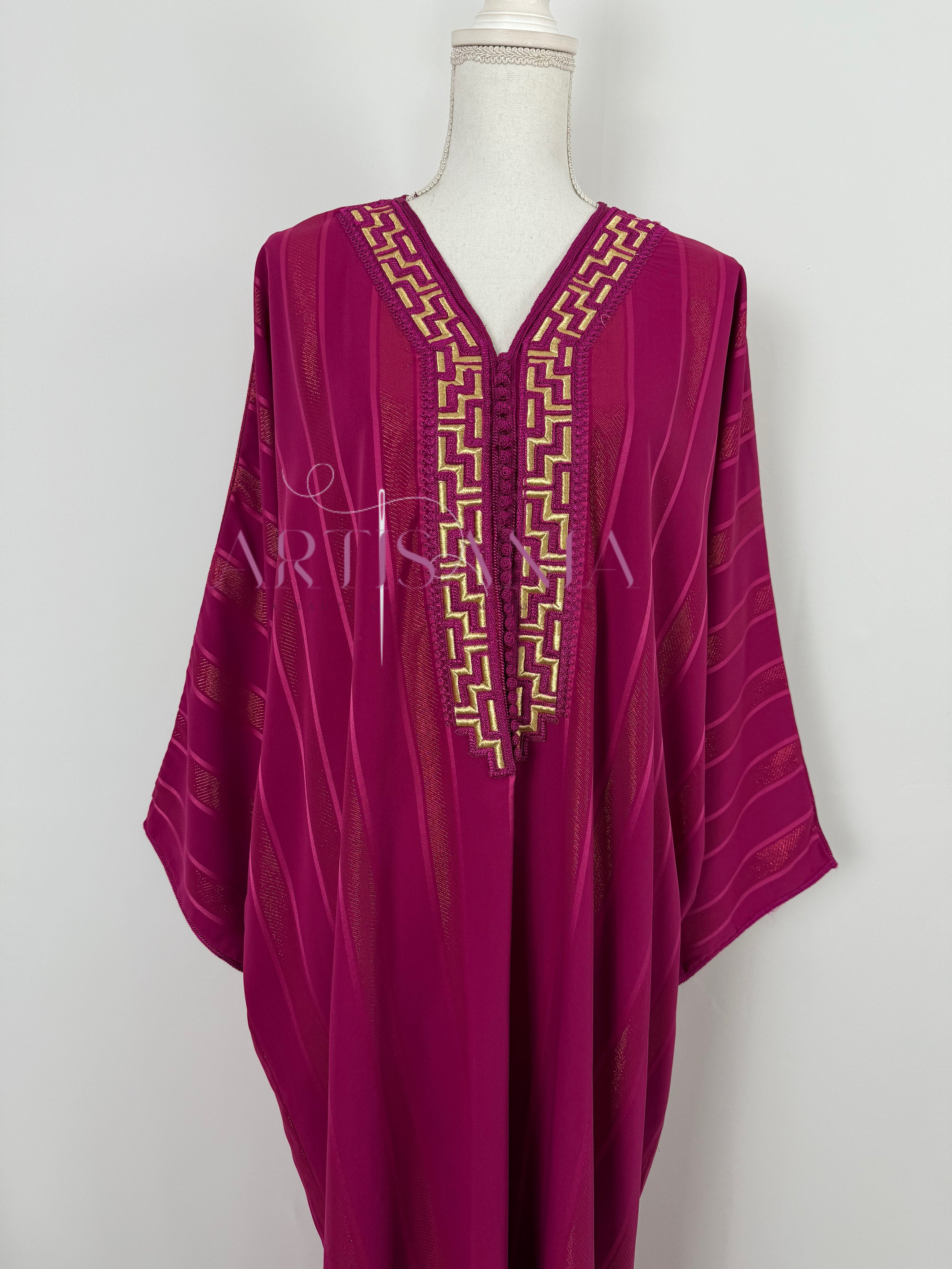 Gandoura tissu jawhara avec broderies - modèle Zahia