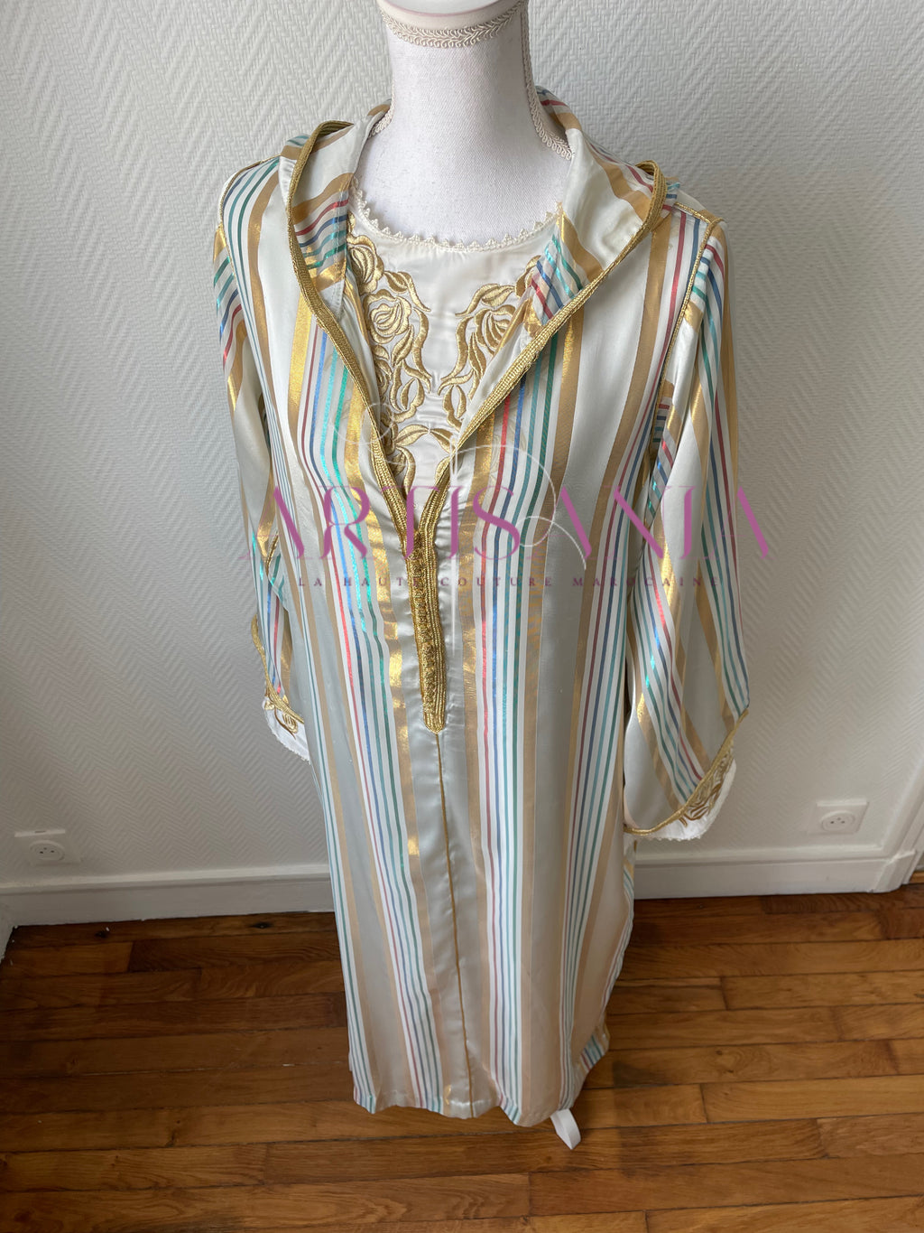 Jellaba marocaine deux pièces avec rayures - modèle Samara