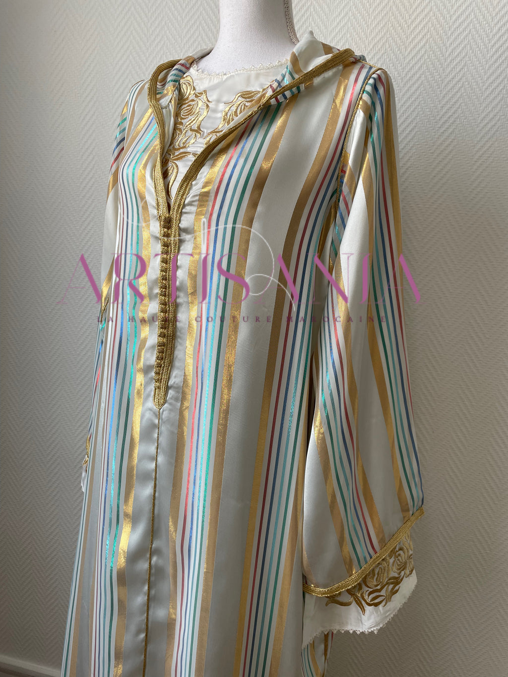 Jellaba marocaine deux pièces avec rayures - modèle Samara