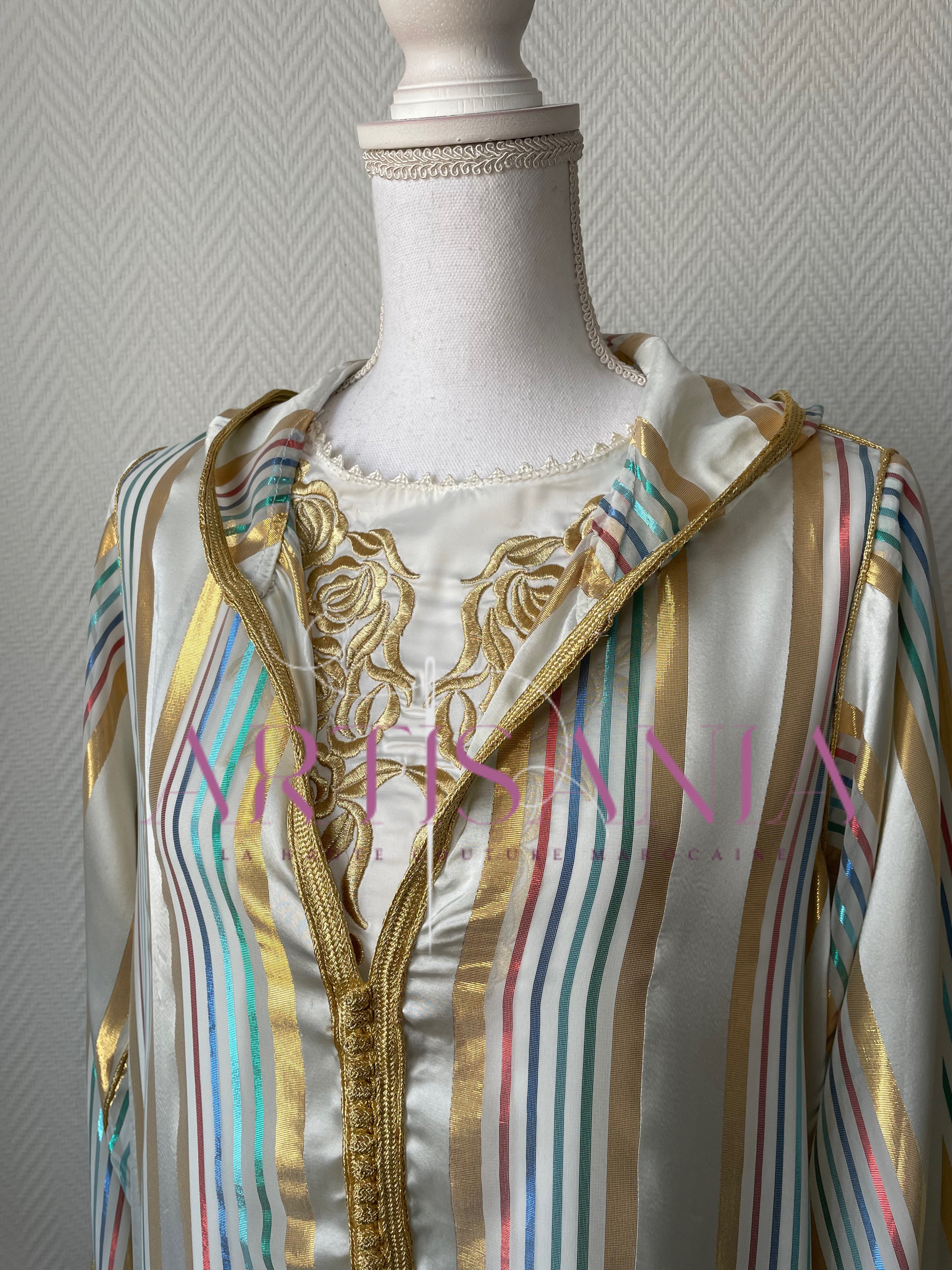 Jellaba marocaine deux pièces avec rayures - modèle Samara