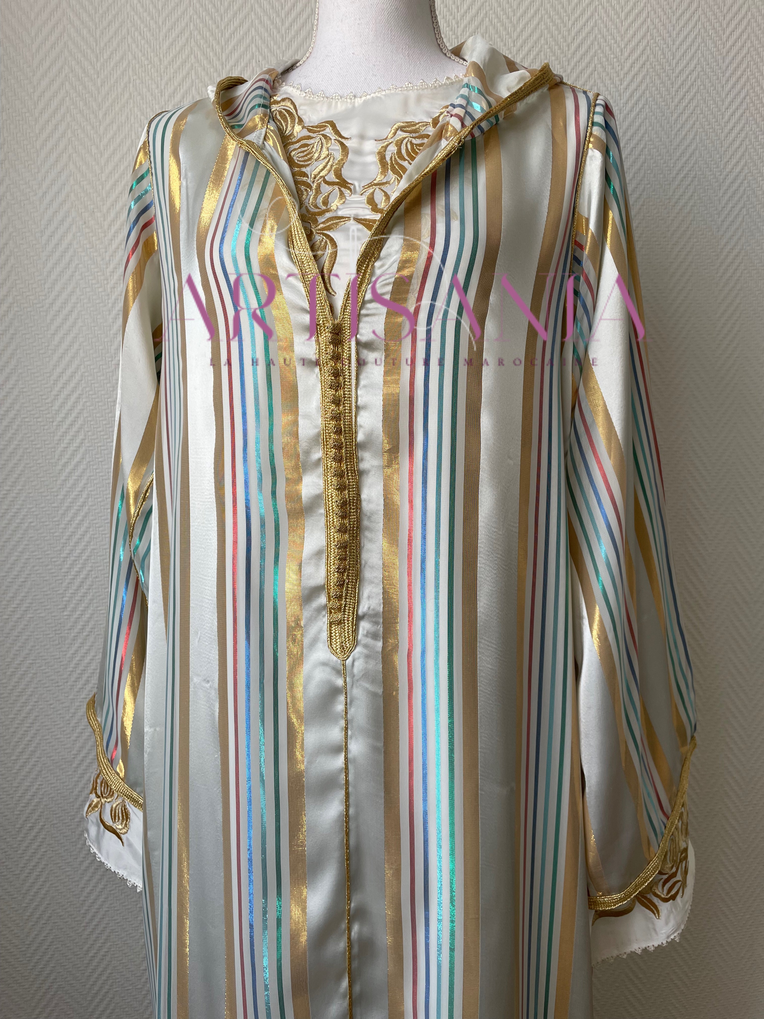 Jellaba marocaine deux pièces avec rayures - modèle Samara