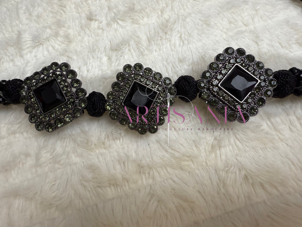 Ceinture métal ajustable - aux perles noires et dorées 🖤✨