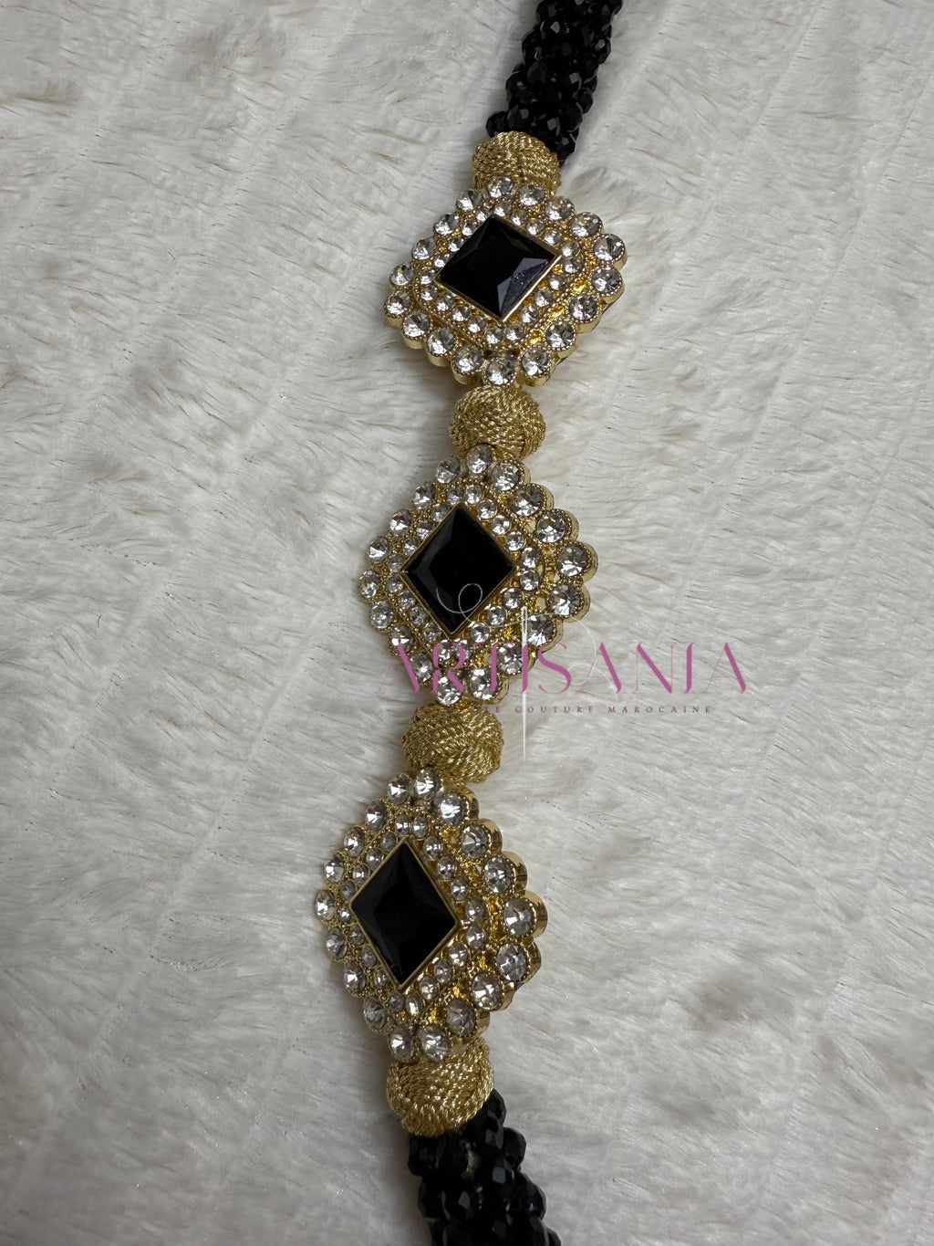 Ceinture métal ajustable - aux perles noires et dorées 🖤✨