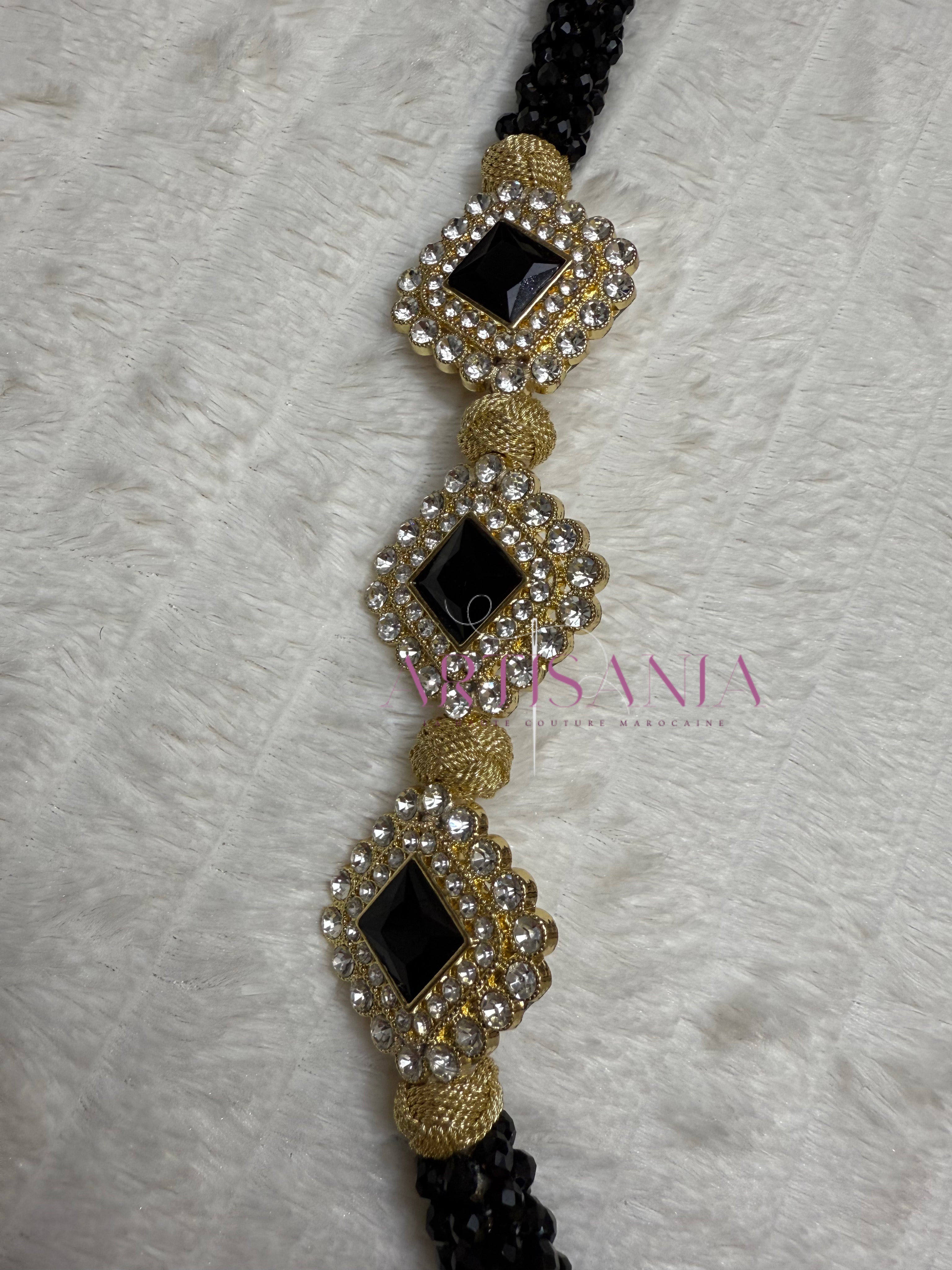 Ceinture métal ajustable - aux perles noires et dorées 🖤✨
